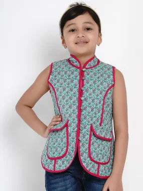 Girls Green & Pink Printed Tailored Jacket