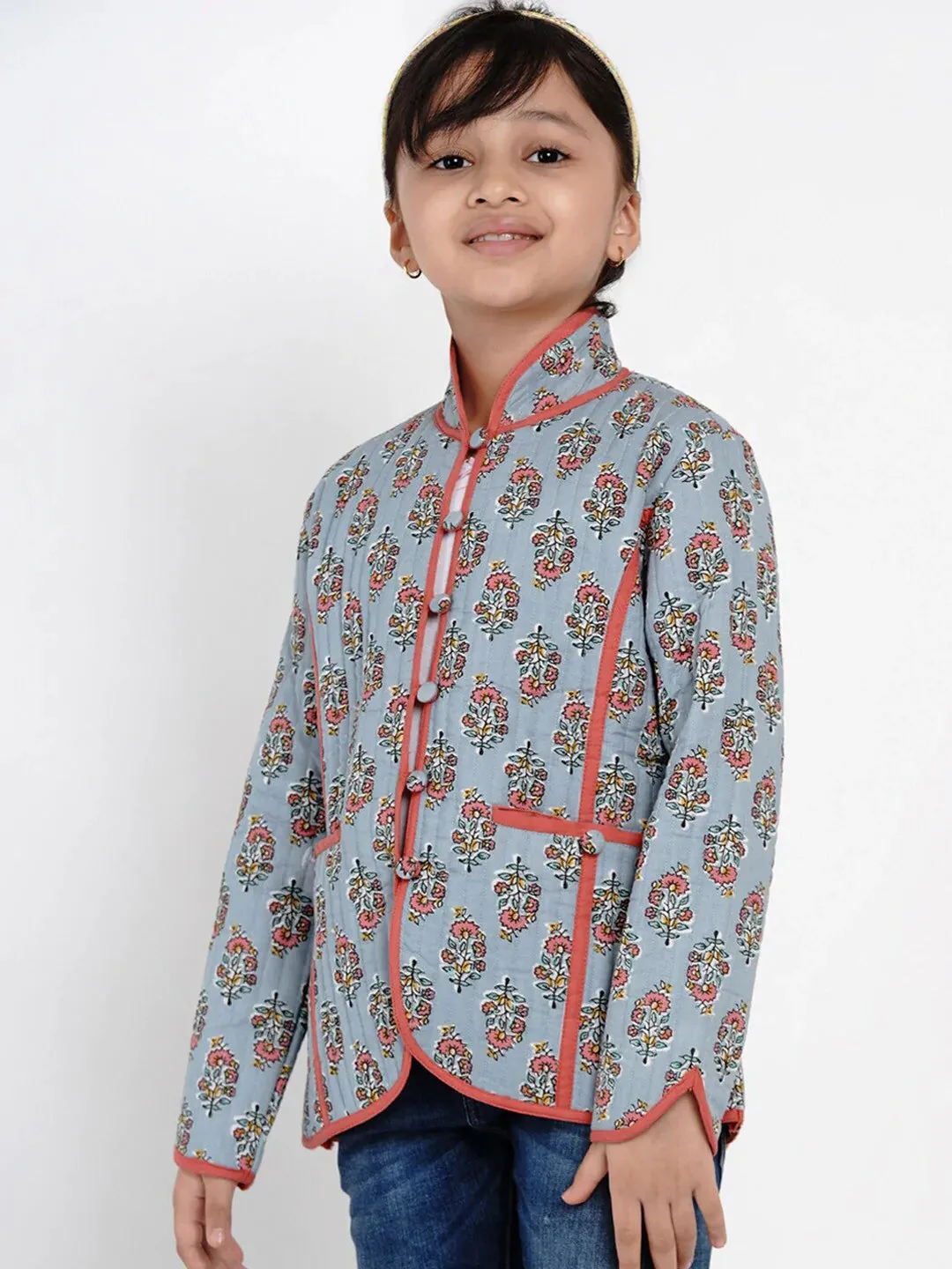 Girls Grey Printed Tailored Jacket
