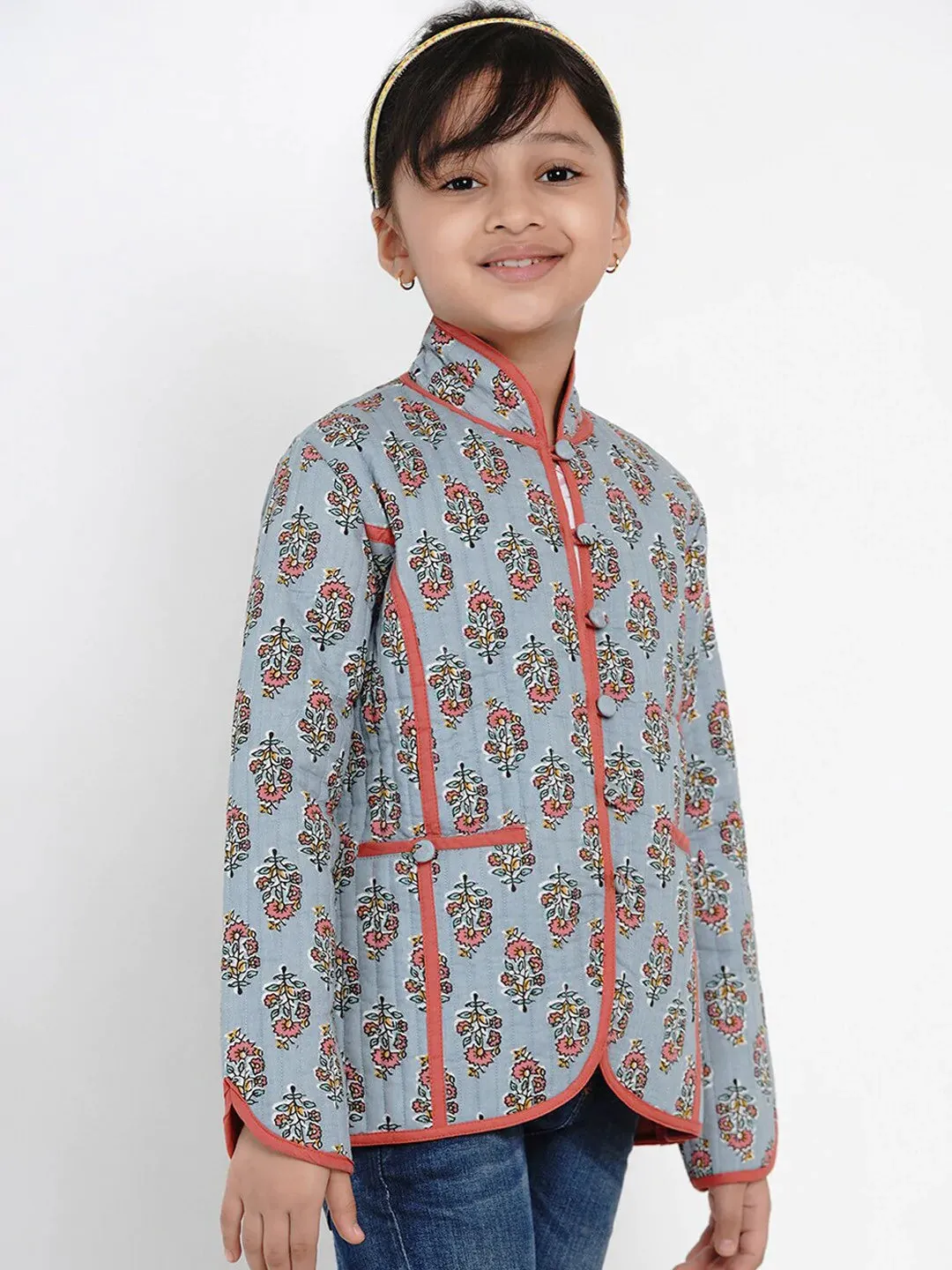 Girls Grey Printed Tailored Jacket