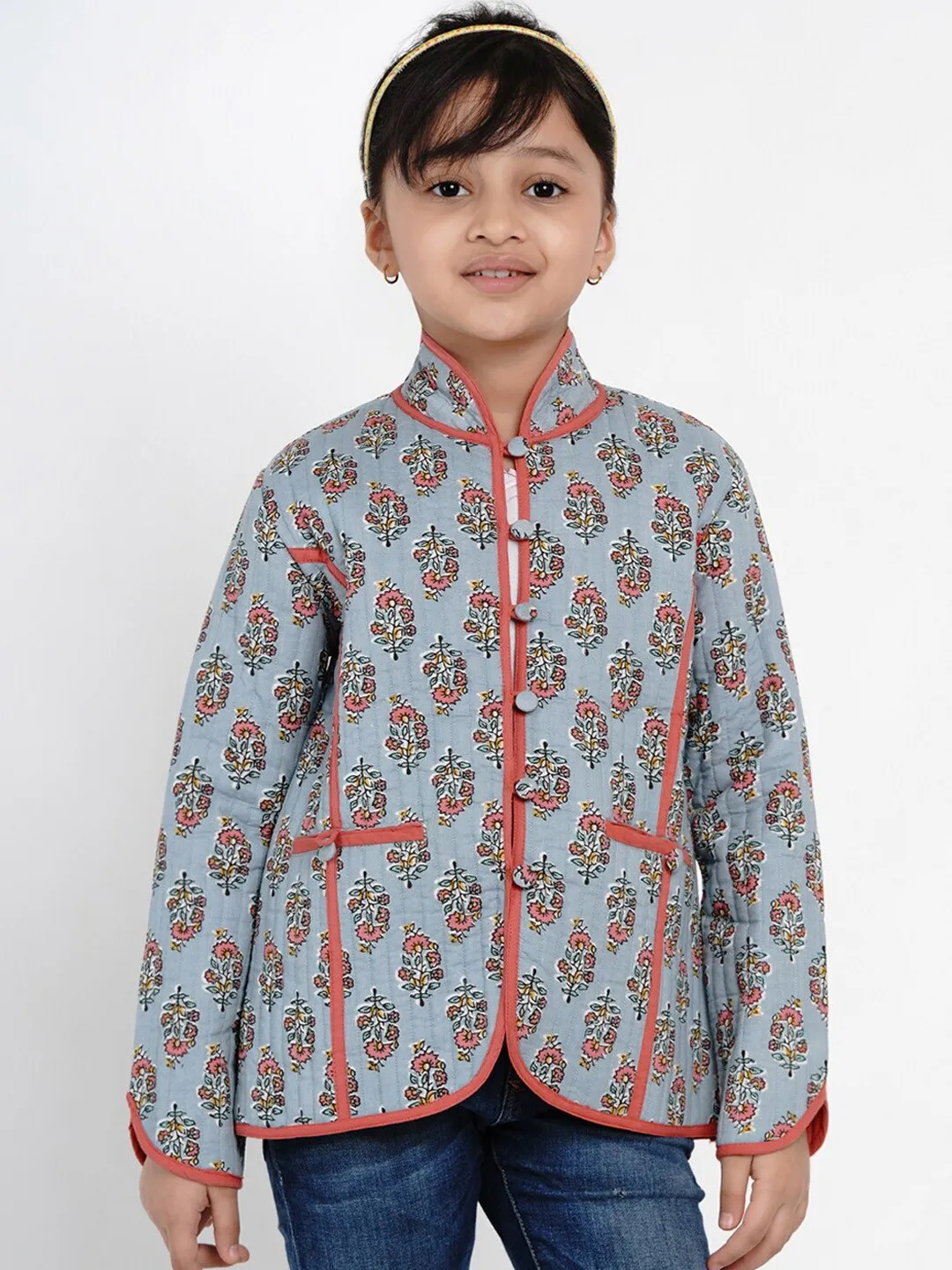 Girls Grey Printed Tailored Jacket
