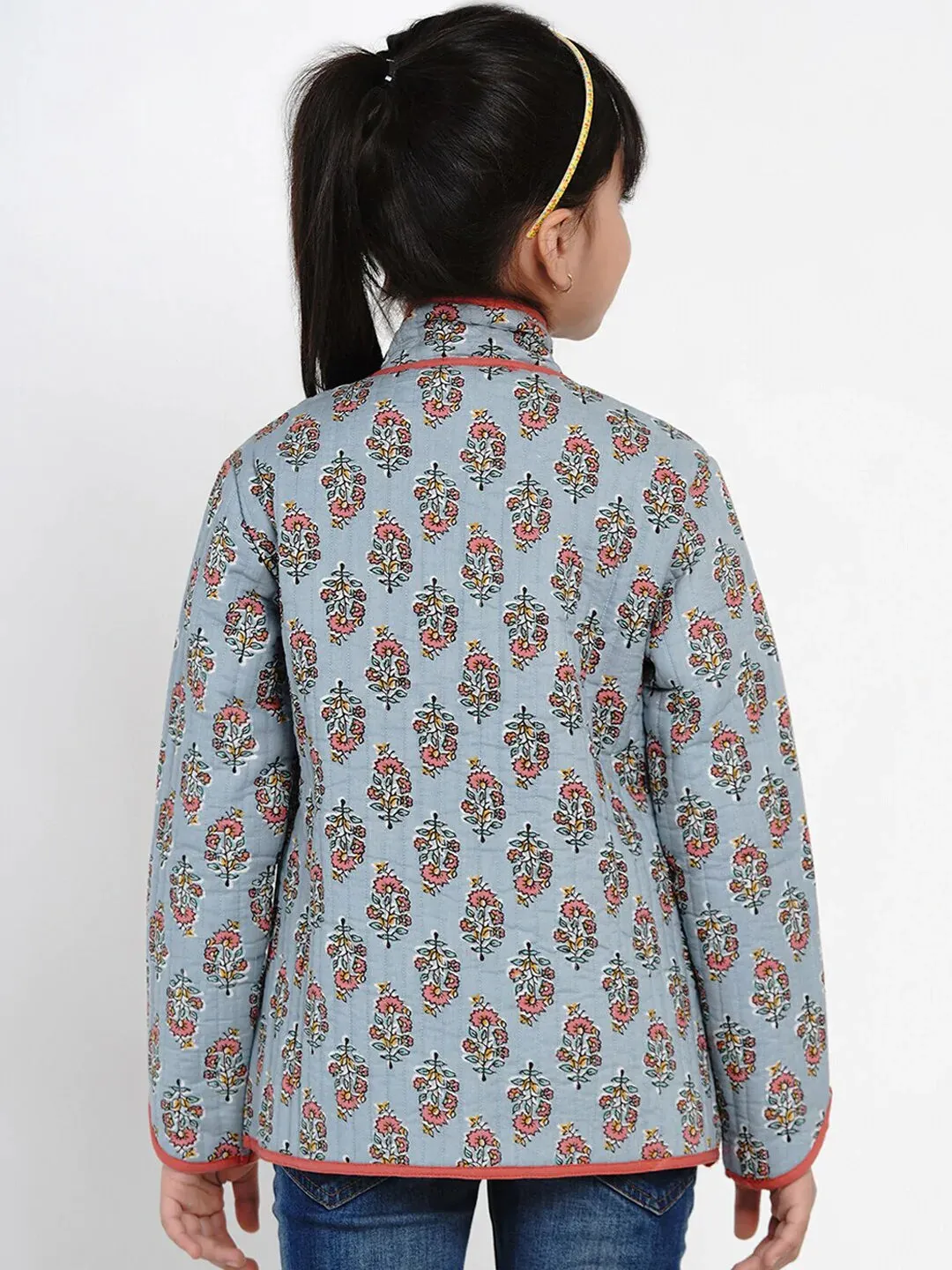 Girls Grey Printed Tailored Jacket