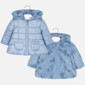 Girls Reversible Faux Fur Coat in Teal