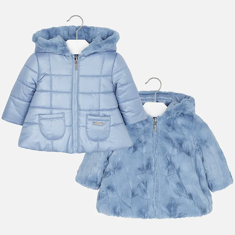 Girls Reversible Faux Fur Coat in Teal