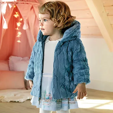 Girls Reversible Faux Fur Coat in Teal