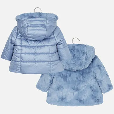 Girls Reversible Faux Fur Coat in Teal