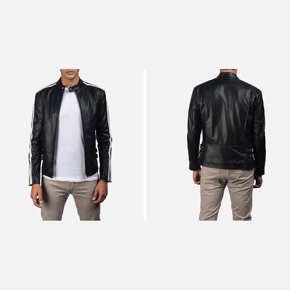 Hank Black Leather Biker Jacket Up to 5XL