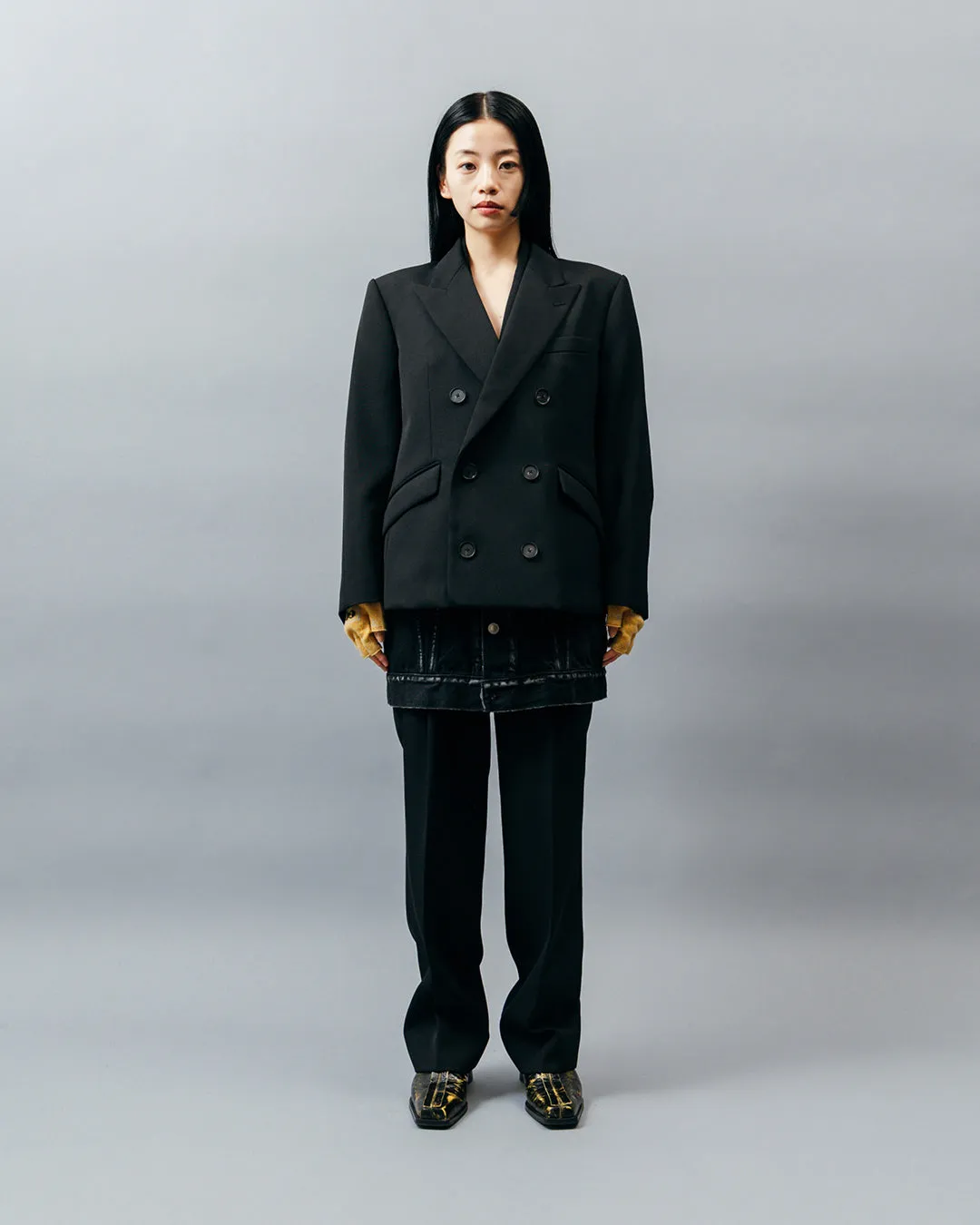 HEAVY WOOL GABARDINE DOUBLE BREASTED JACKET .10【BLACK】