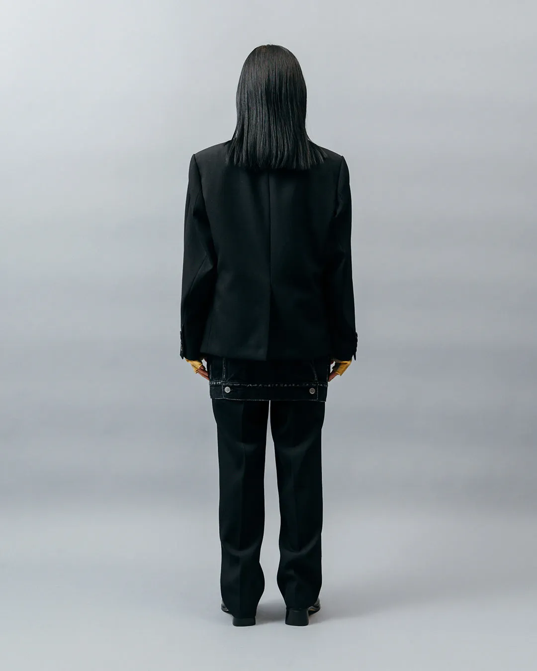 HEAVY WOOL GABARDINE DOUBLE BREASTED JACKET .10【BLACK】