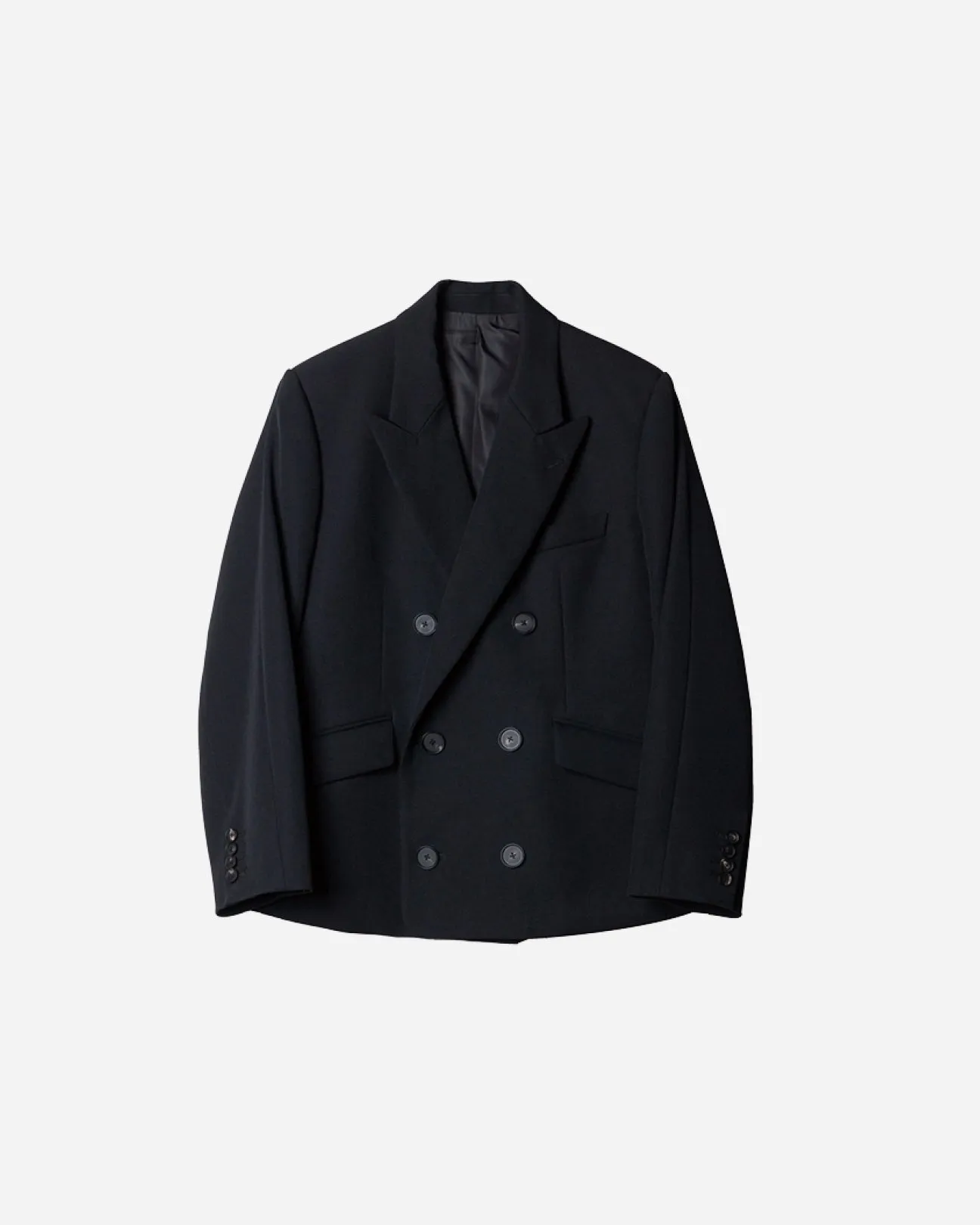 HEAVY WOOL GABARDINE DOUBLE BREASTED JACKET .10【BLACK】