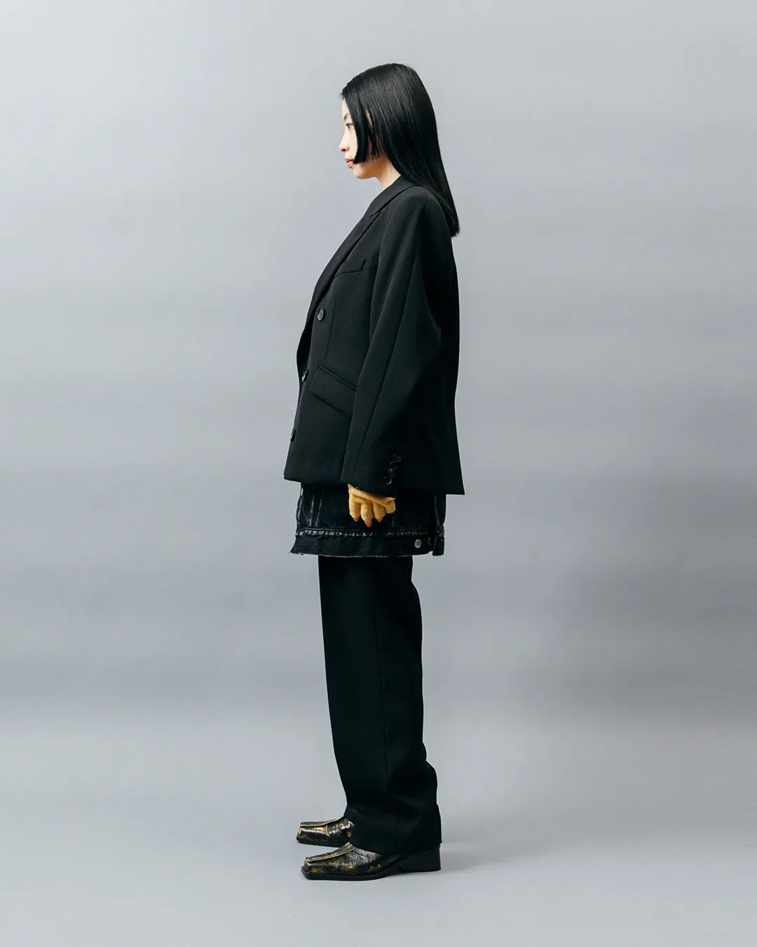 HEAVY WOOL GABARDINE DOUBLE BREASTED JACKET .10【BLACK】