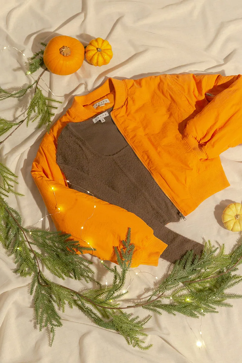 HF24E735-Ruched Bomber Puffer Jacket