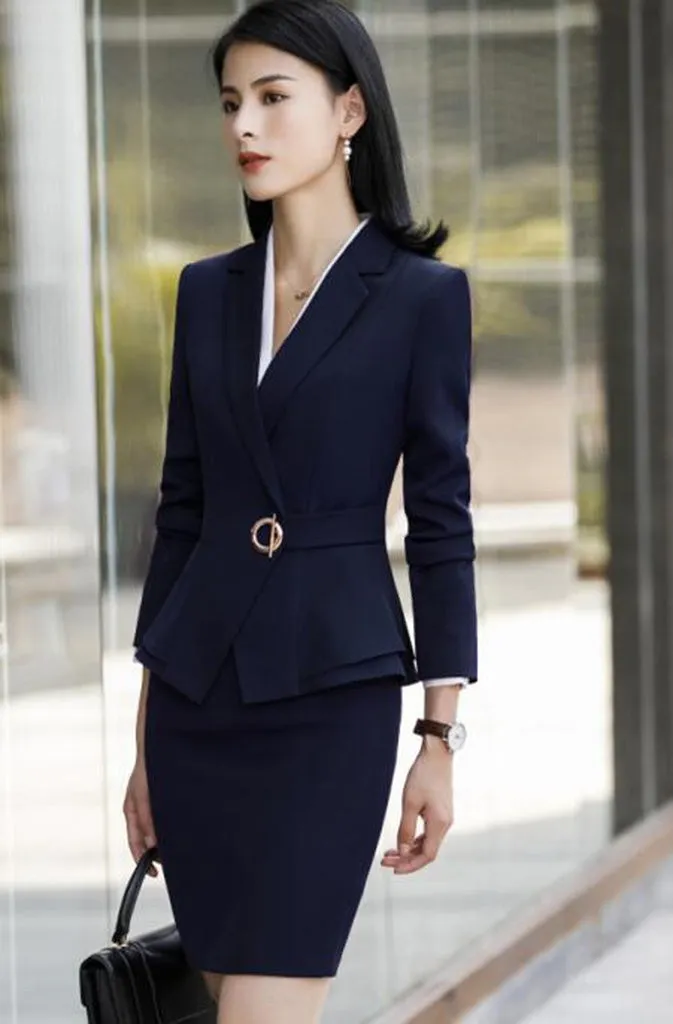 High Quality Winter Suit for Women Two Pieces Set Formal Long Sleeve Slim Blazer and Trousers Office Ladies Work Wear