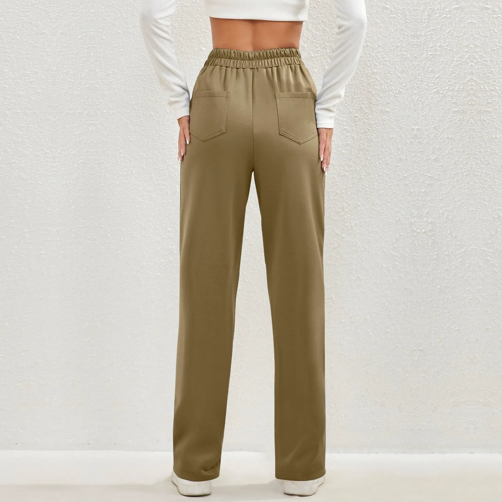 High Waist Button Elastic Pants