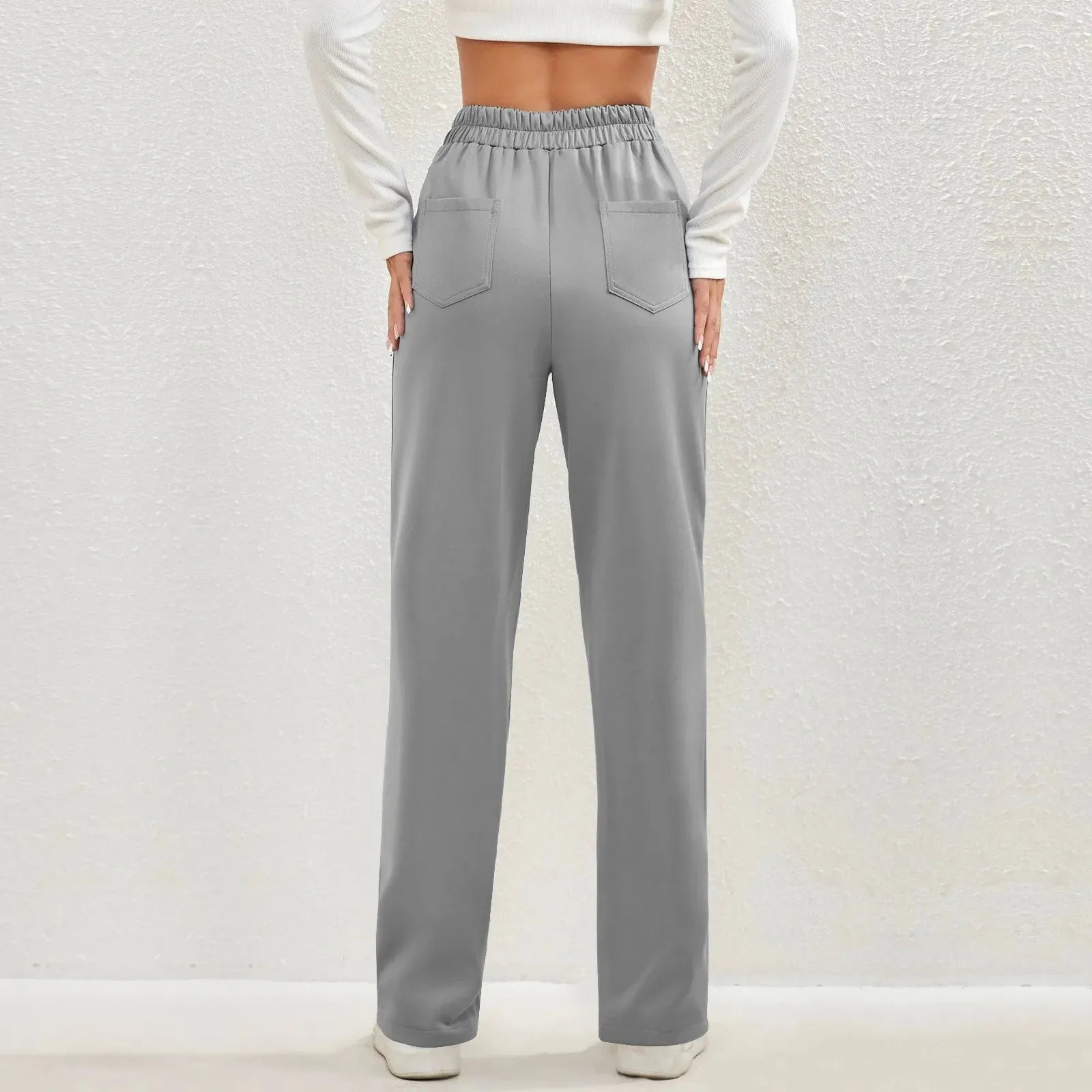 High Waist Button Elastic Pants
