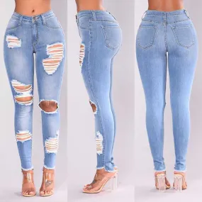 High Waist Ripped Long Jeans