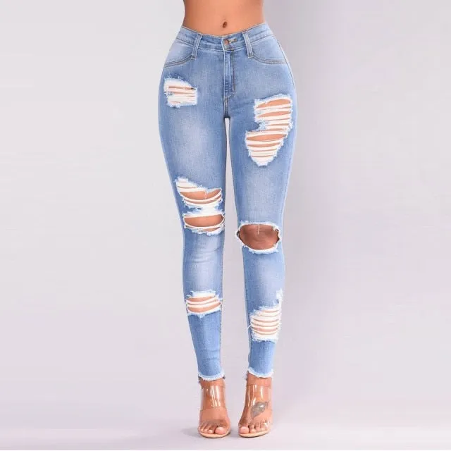 High Waist Ripped Long Jeans