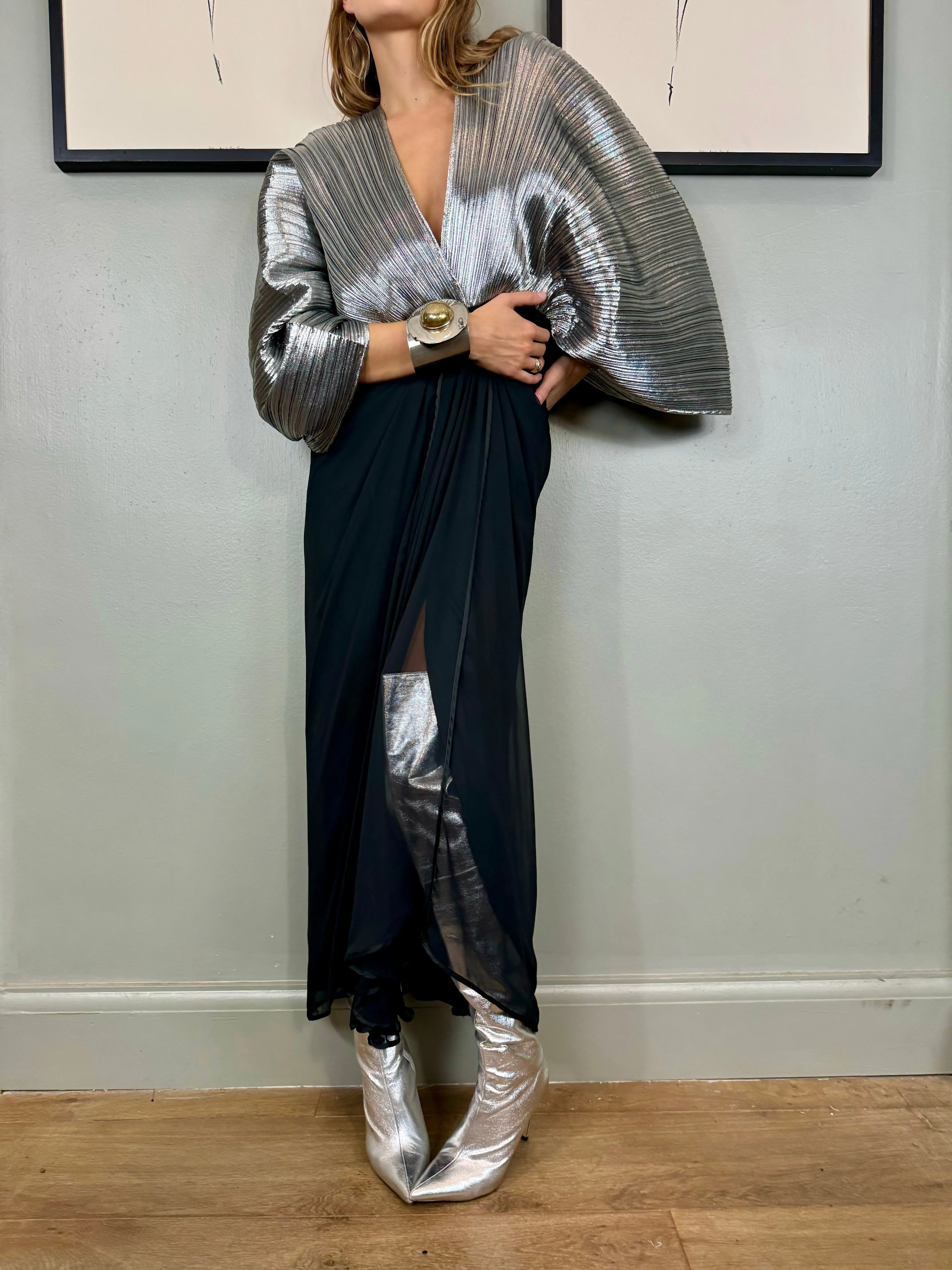 Joy, silver pleated vintage dress