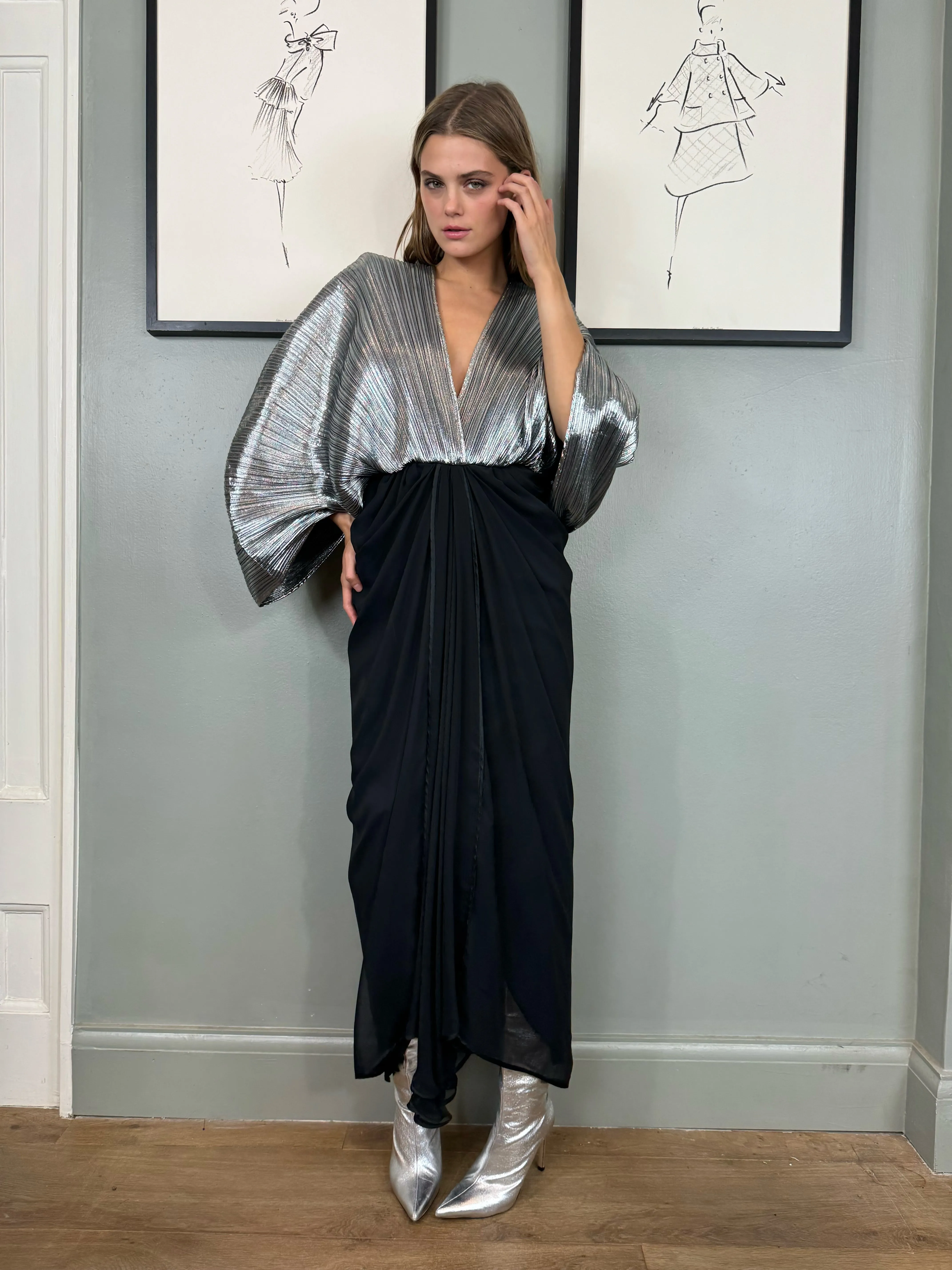 Joy, silver pleated vintage dress