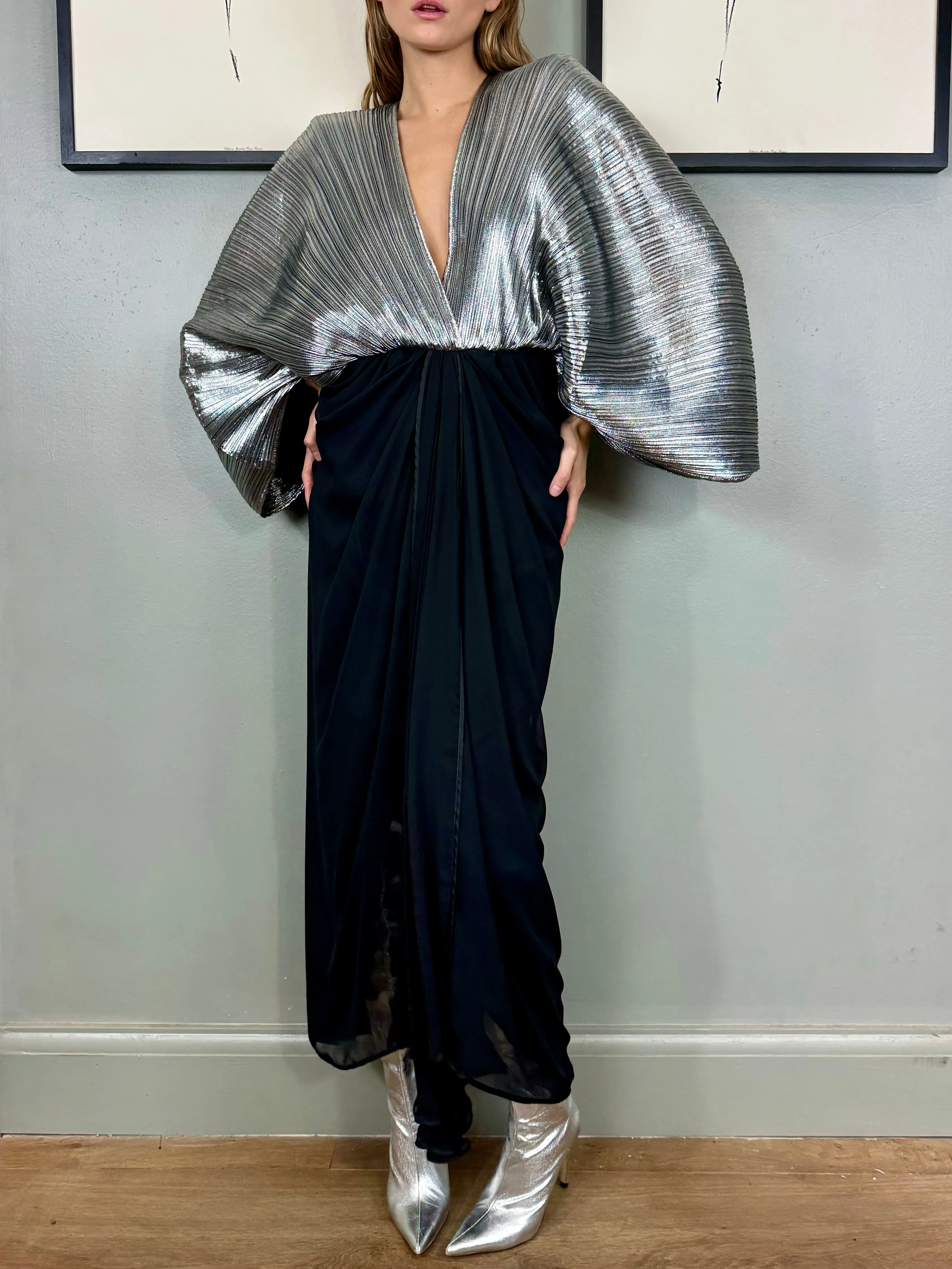 Joy, silver pleated vintage dress