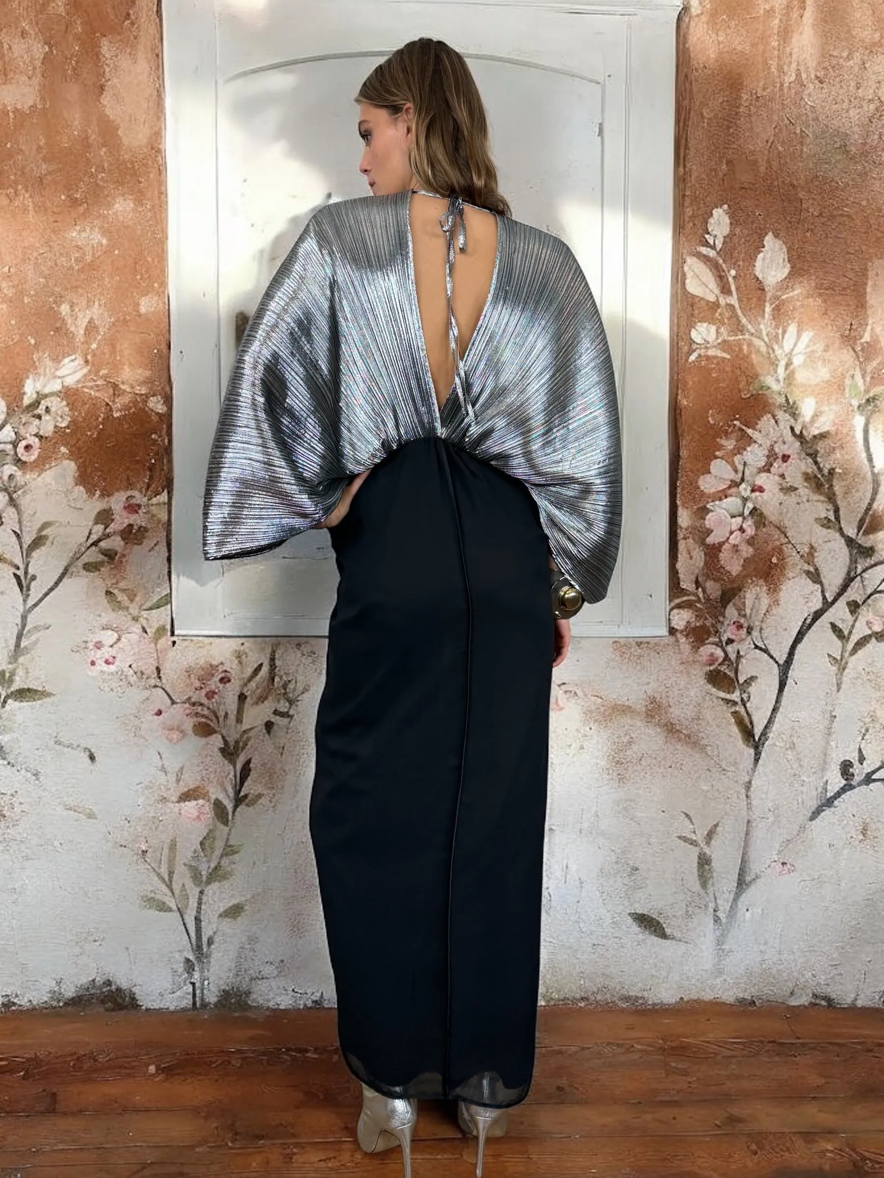 Joy, silver pleated vintage dress