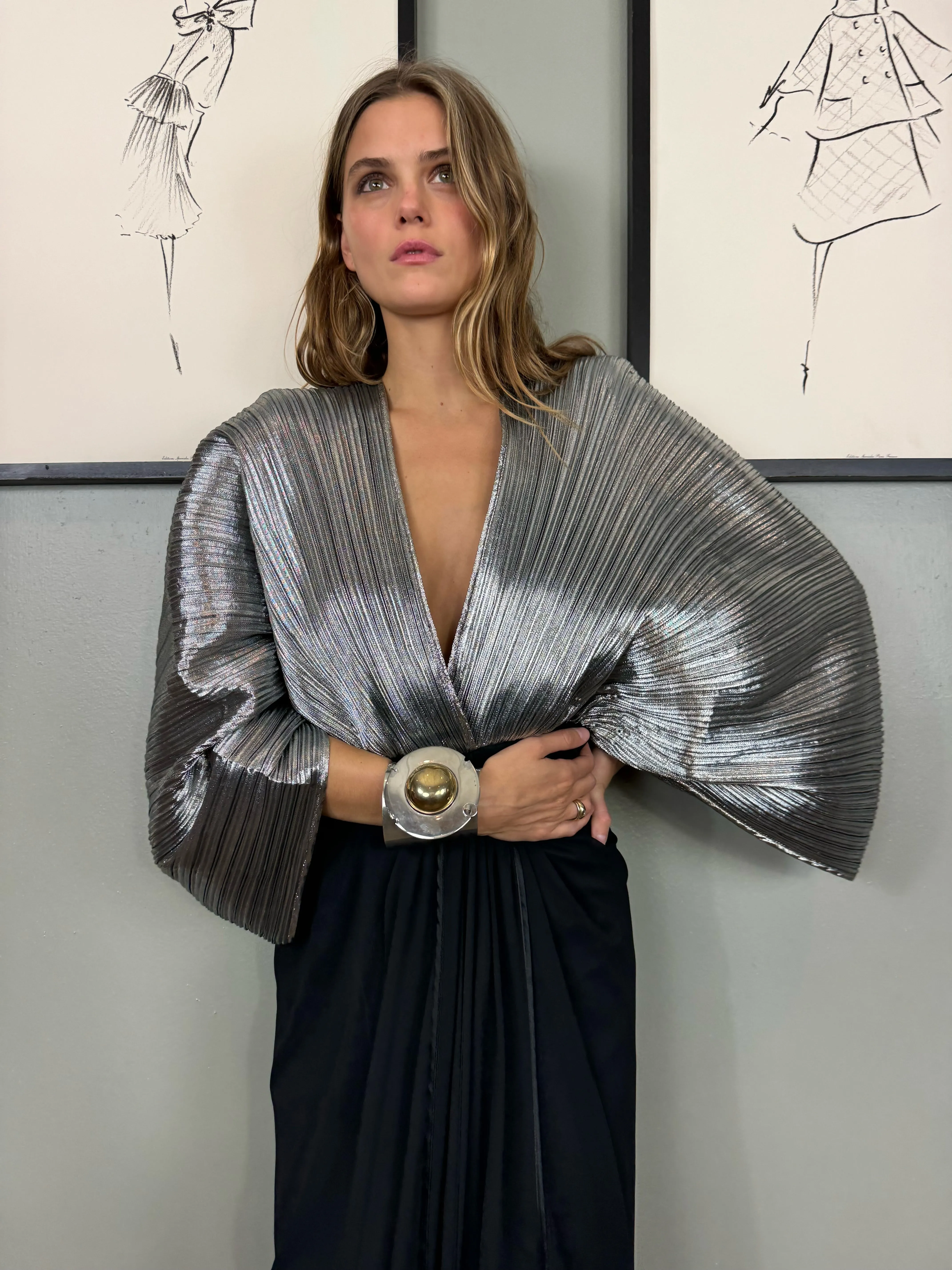 Joy, silver pleated vintage dress