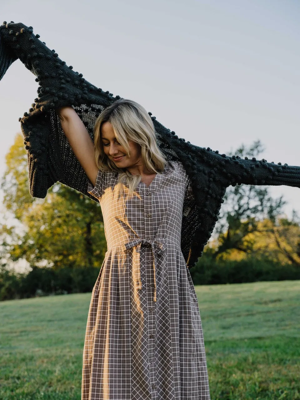 June Dress in Beige Plaid - XS, S, M Left