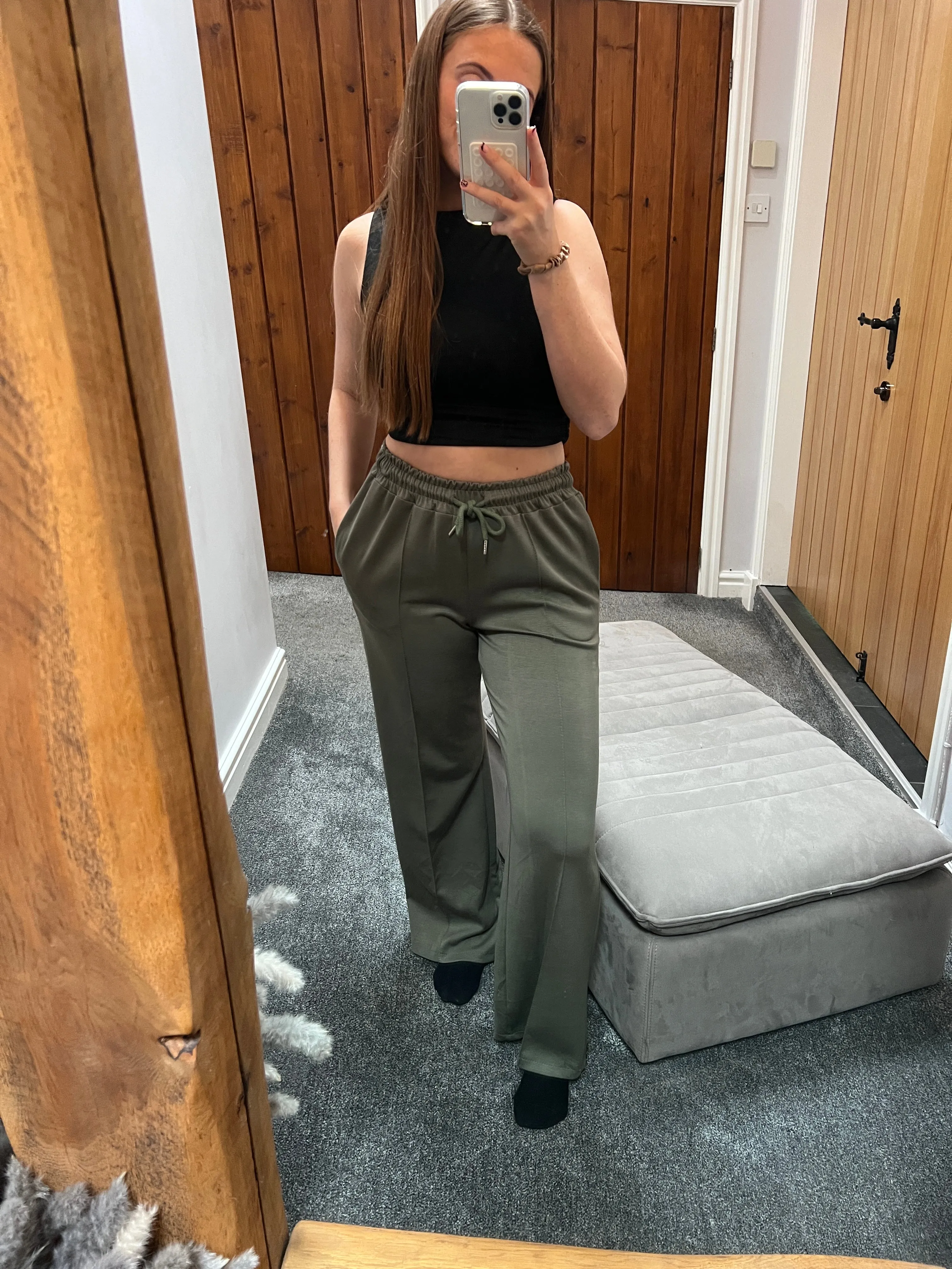 Khaki wide leg joggers