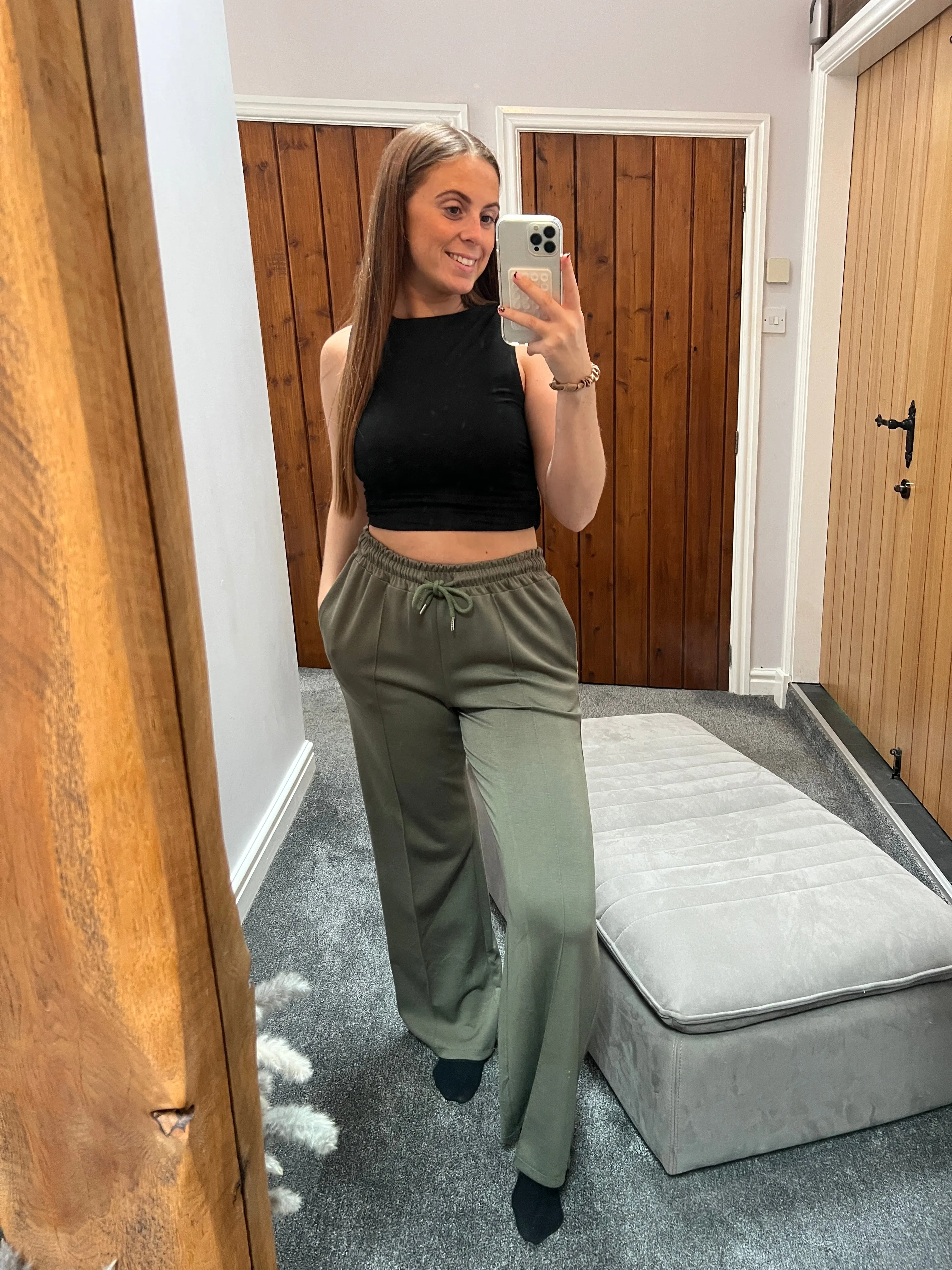 Khaki wide leg joggers