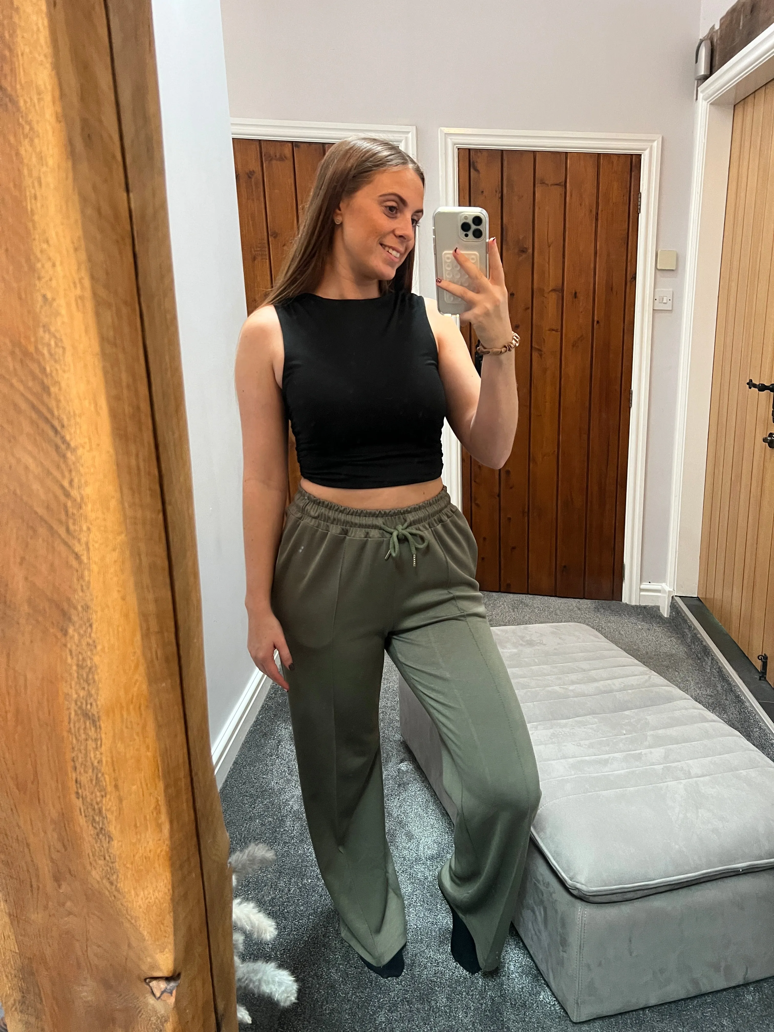 Khaki wide leg joggers