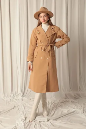 KKT Maxi Length Women's Tan Trench Coat - Compton