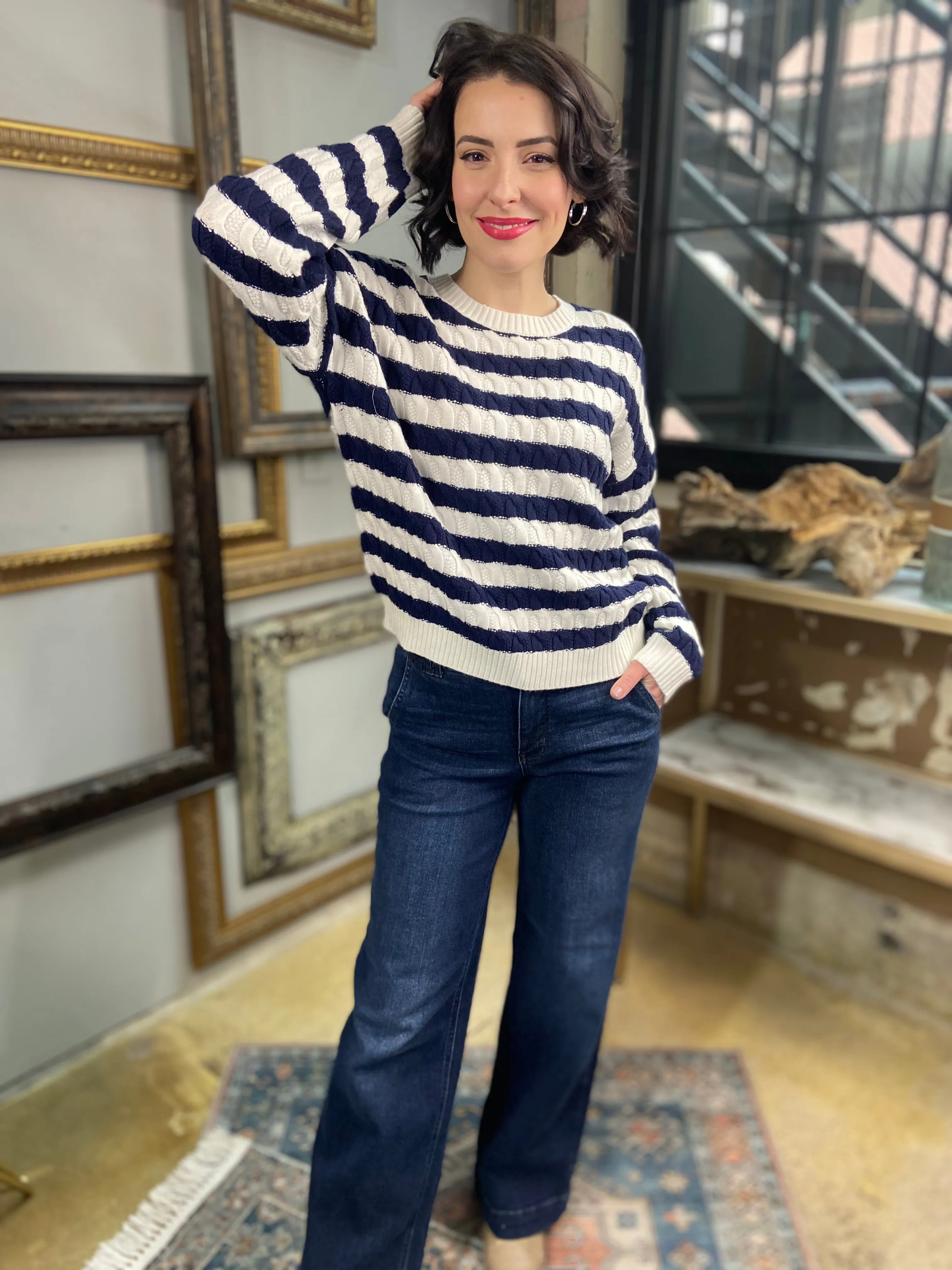 Kylie Navy & Ivory Striped Sweater