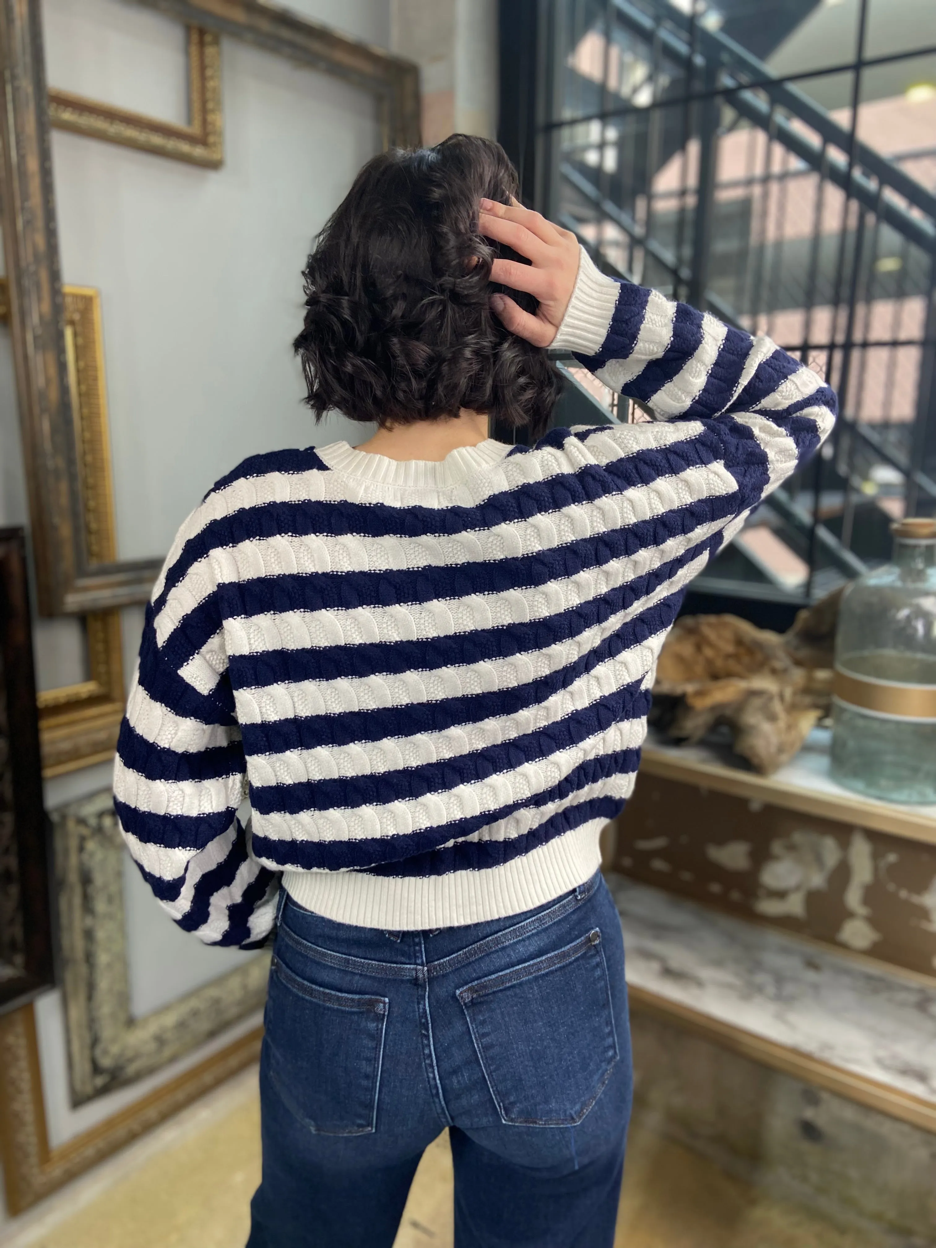 Kylie Navy & Ivory Striped Sweater