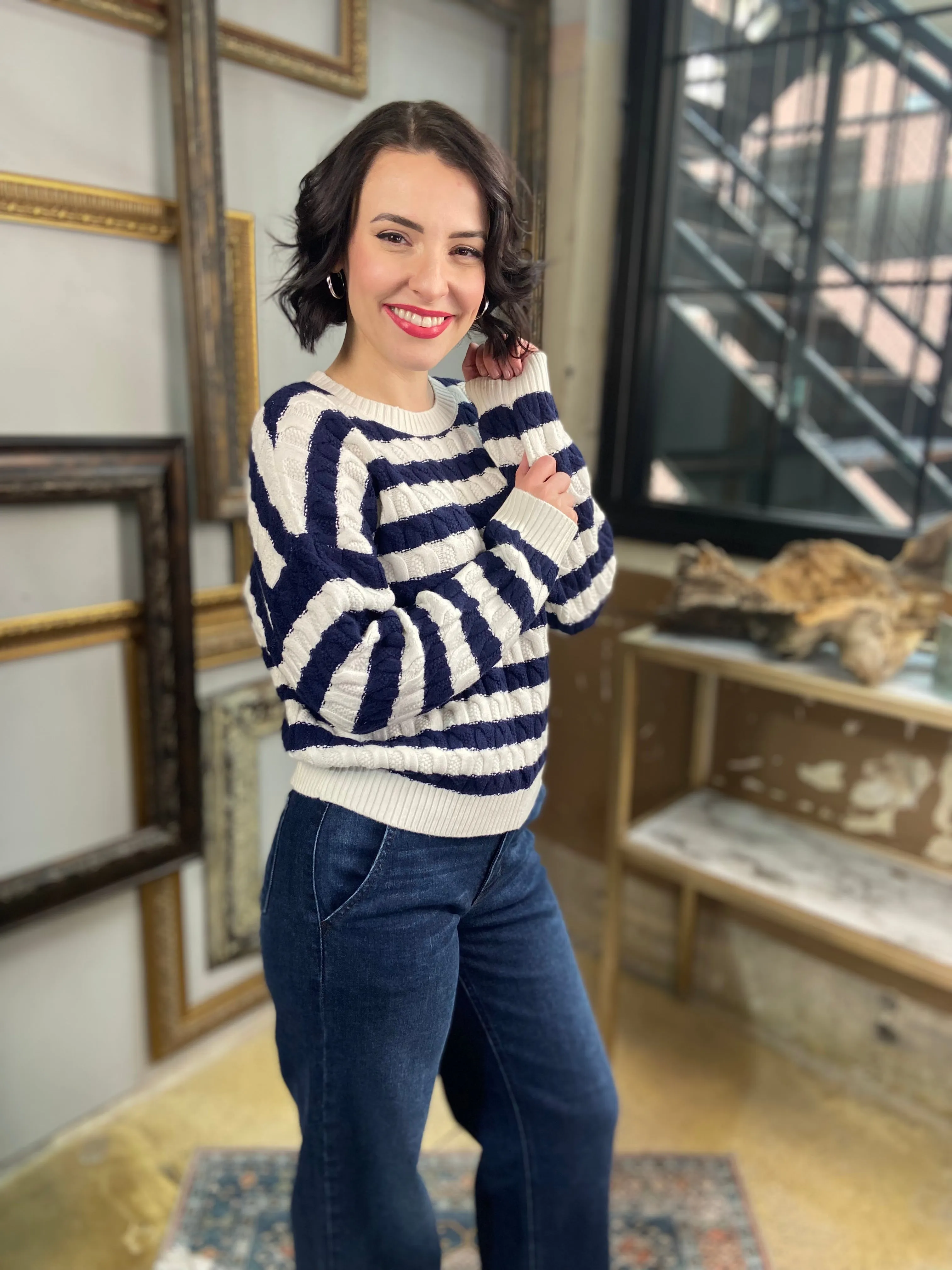 Kylie Navy & Ivory Striped Sweater