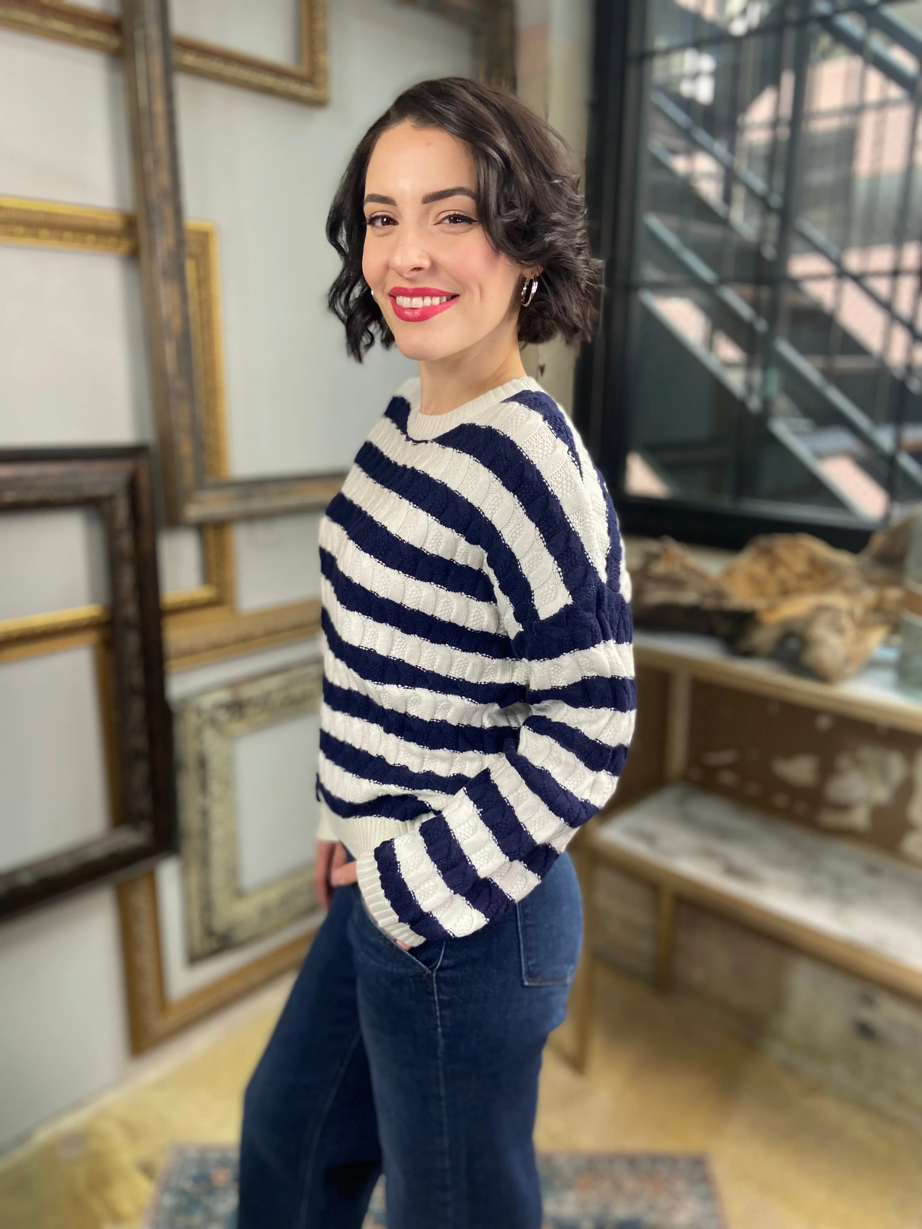 Kylie Navy & Ivory Striped Sweater
