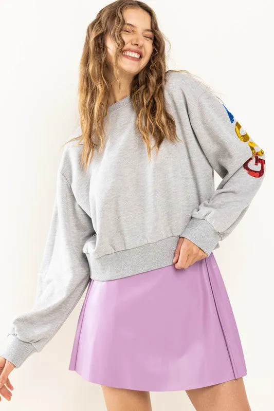 LAVANDER FAUX LEATHER PLEATED DETAILED SKIRT BIC60790