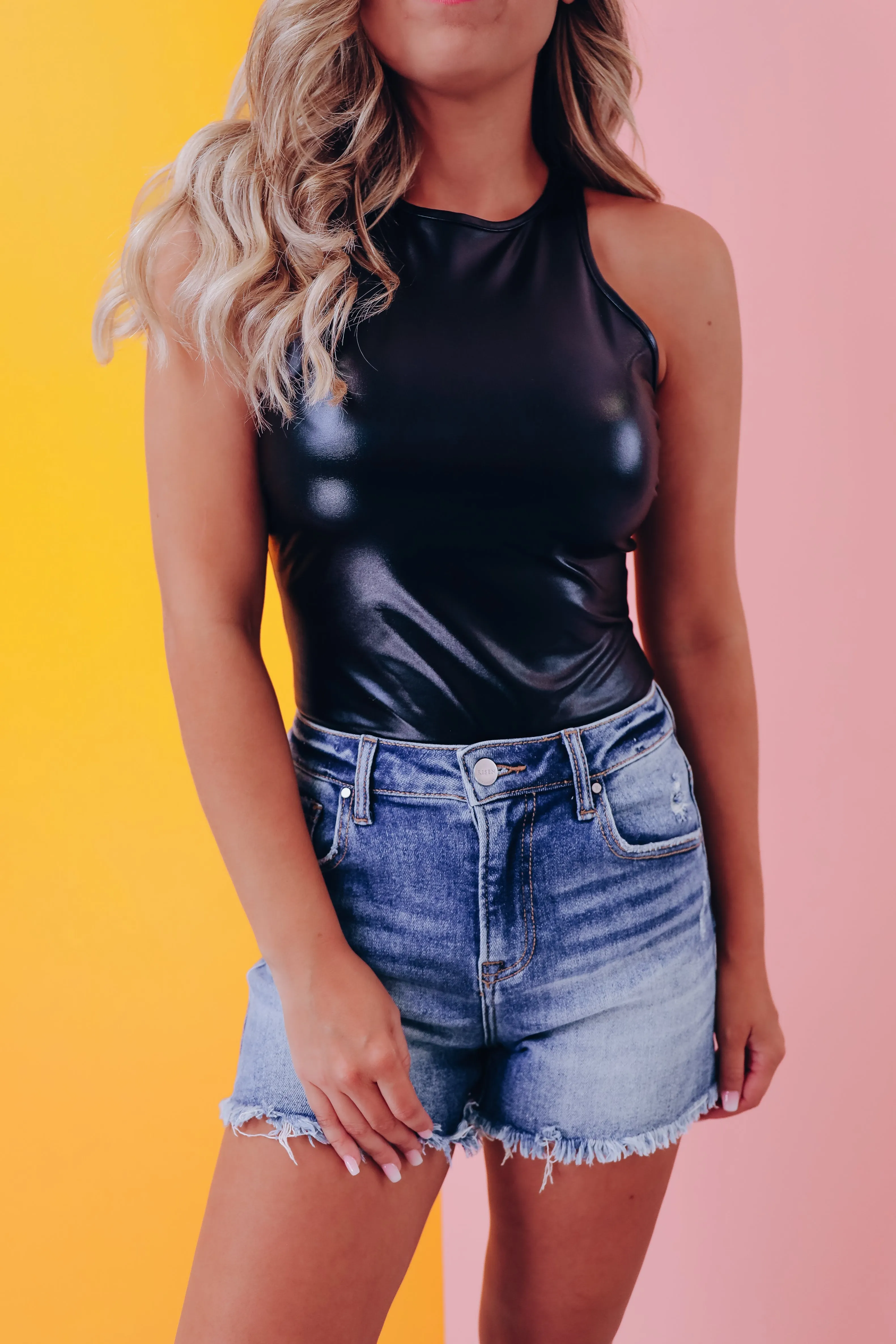 Laylani Sleeveless Lamé Bodysuit - Black
