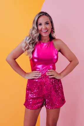 Laylani Sleeveless Lamé Bodysuit - Pink