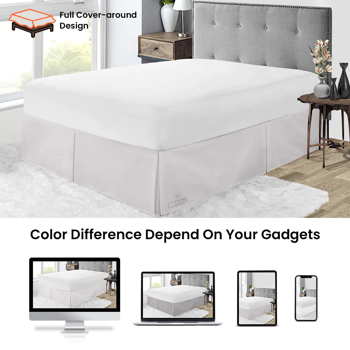 LIGHT GREY PLEATED BED SKIRT