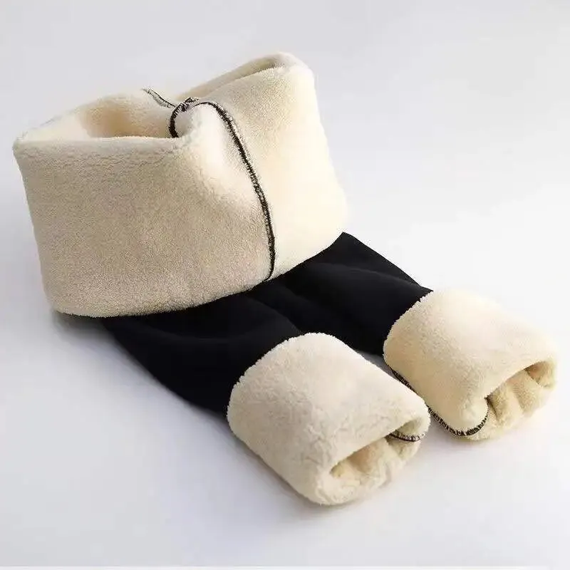 LVSANW Women Pants Winter Fleece Thicken Pants Lamb Wool Outerwear Thermal High Waist Leggings Warm Slim Black Velvet Female Trousers