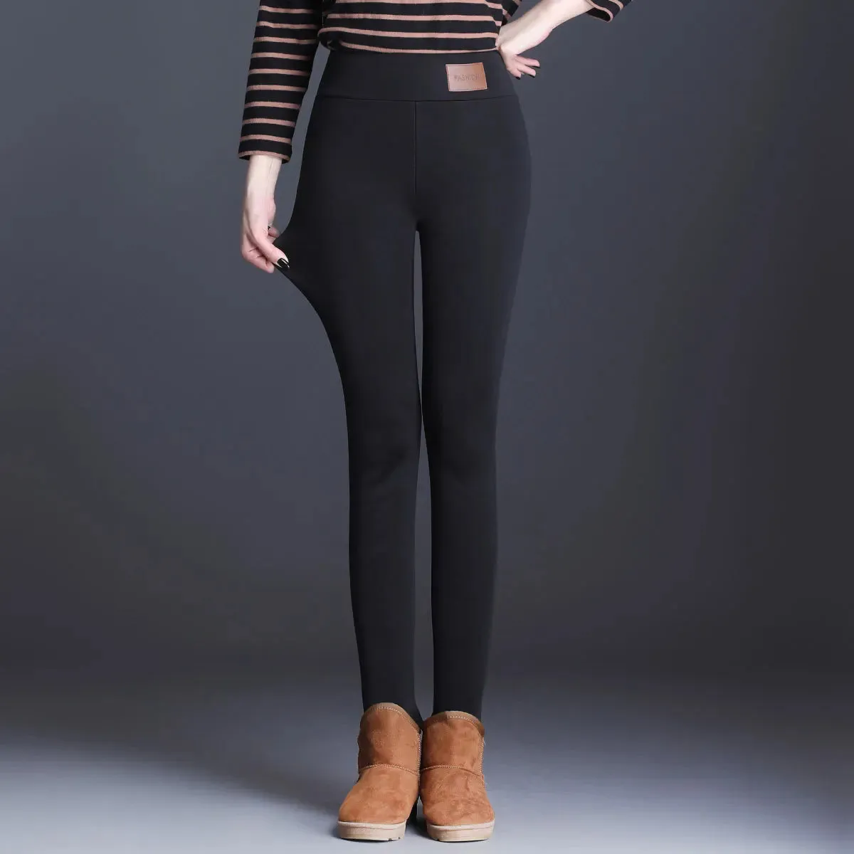 LVSANW Women Pants Winter Fleece Thicken Pants Lamb Wool Outerwear Thermal High Waist Leggings Warm Slim Black Velvet Female Trousers