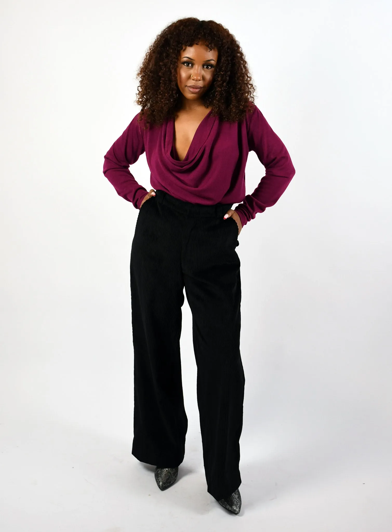 Magenta cowl top