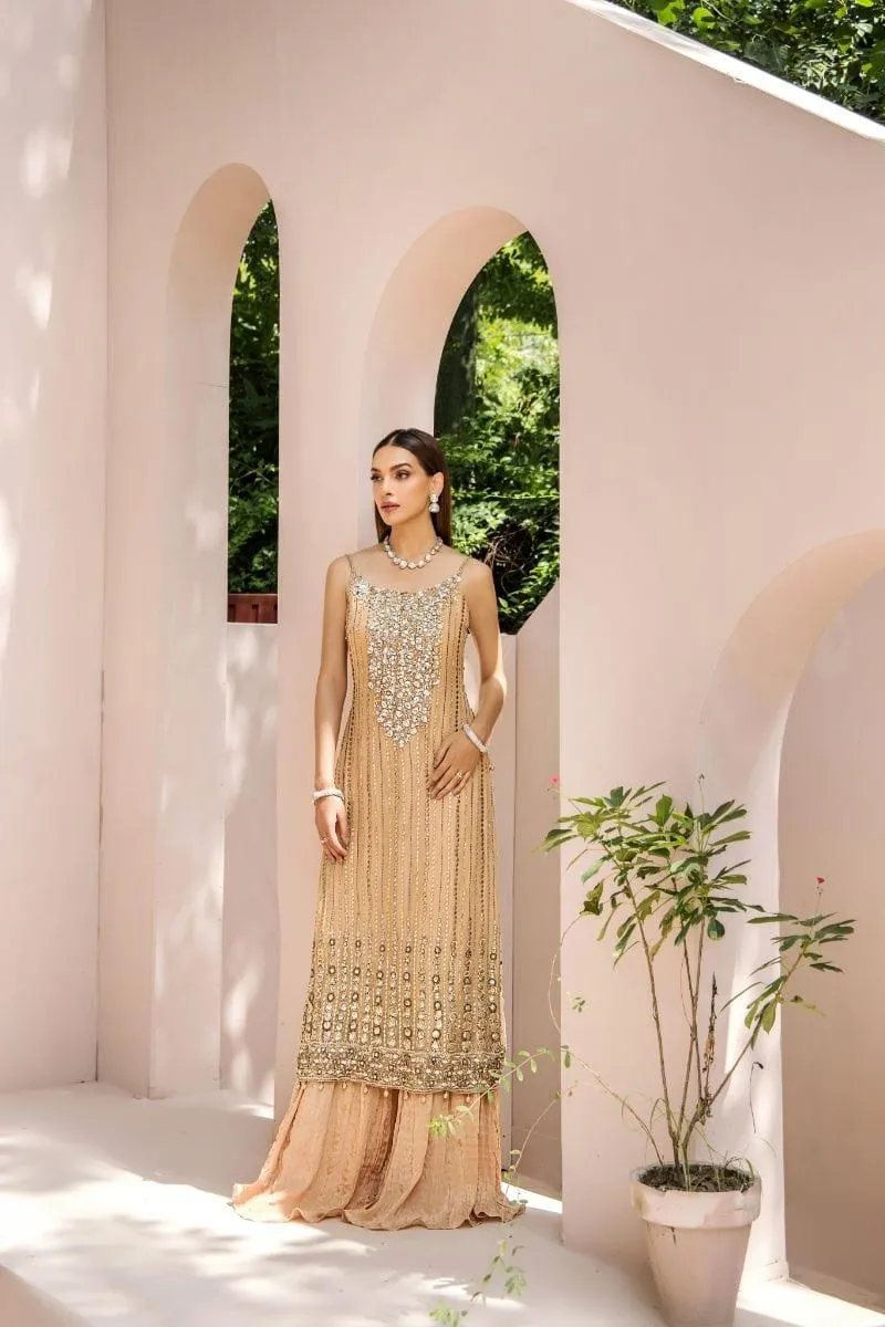 Malook - Chandni - Chiffon - Fawn - 3 Piece