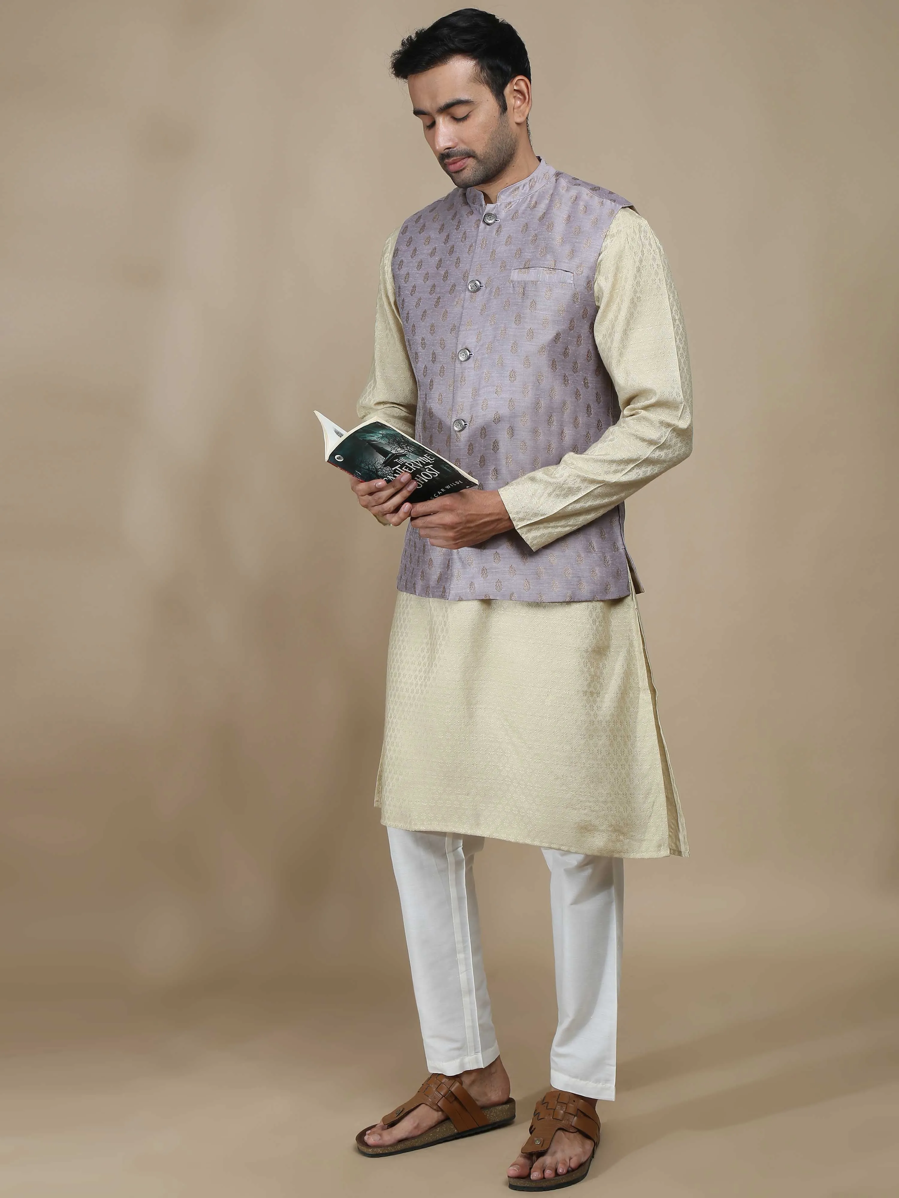 Mauve Banarasi Nehru Jacket
