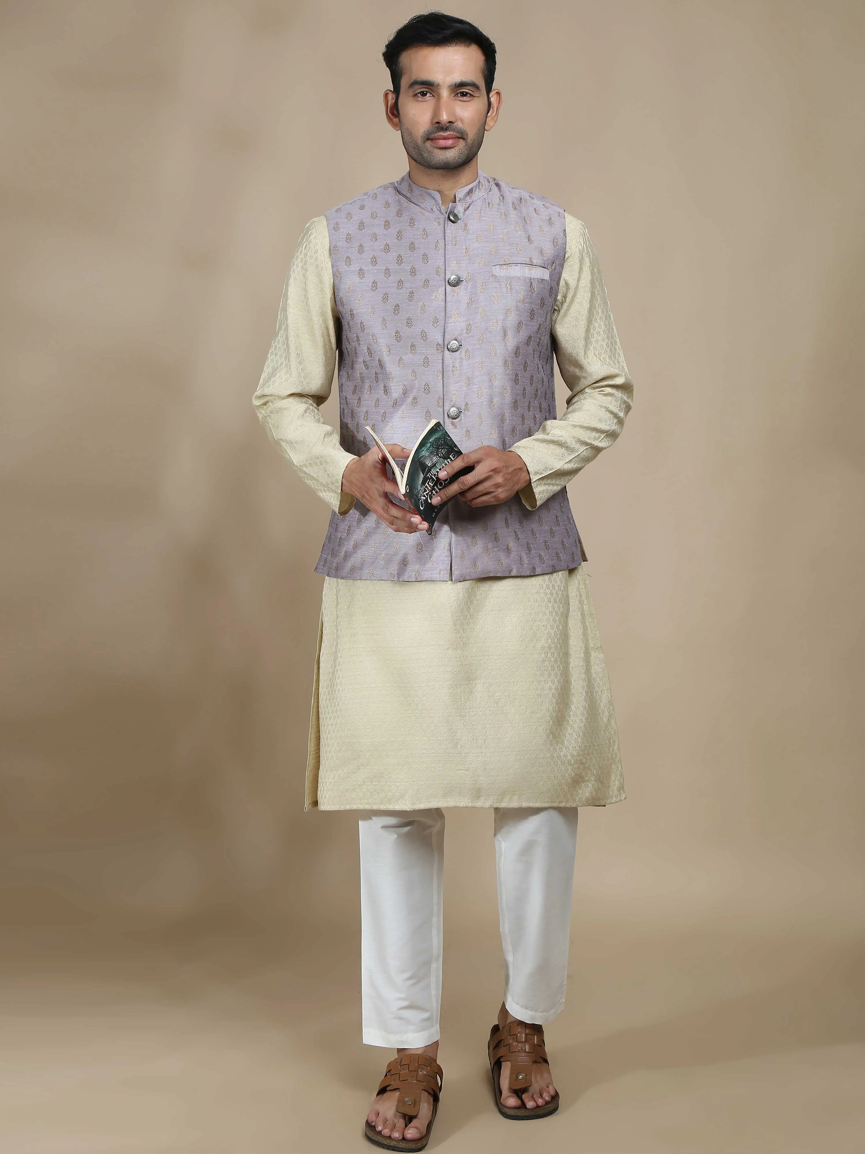 Mauve Banarasi Nehru Jacket