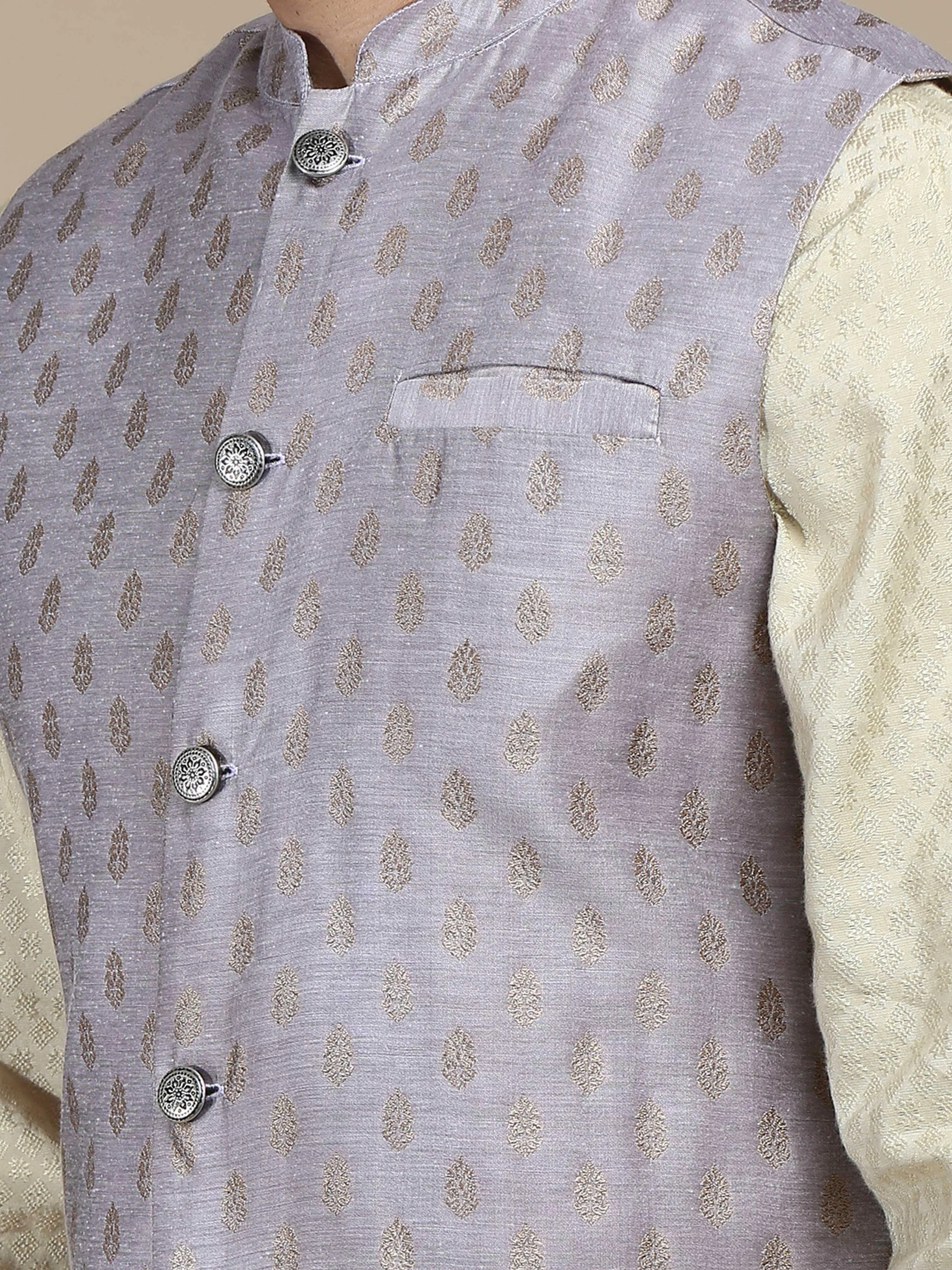 Mauve Banarasi Nehru Jacket