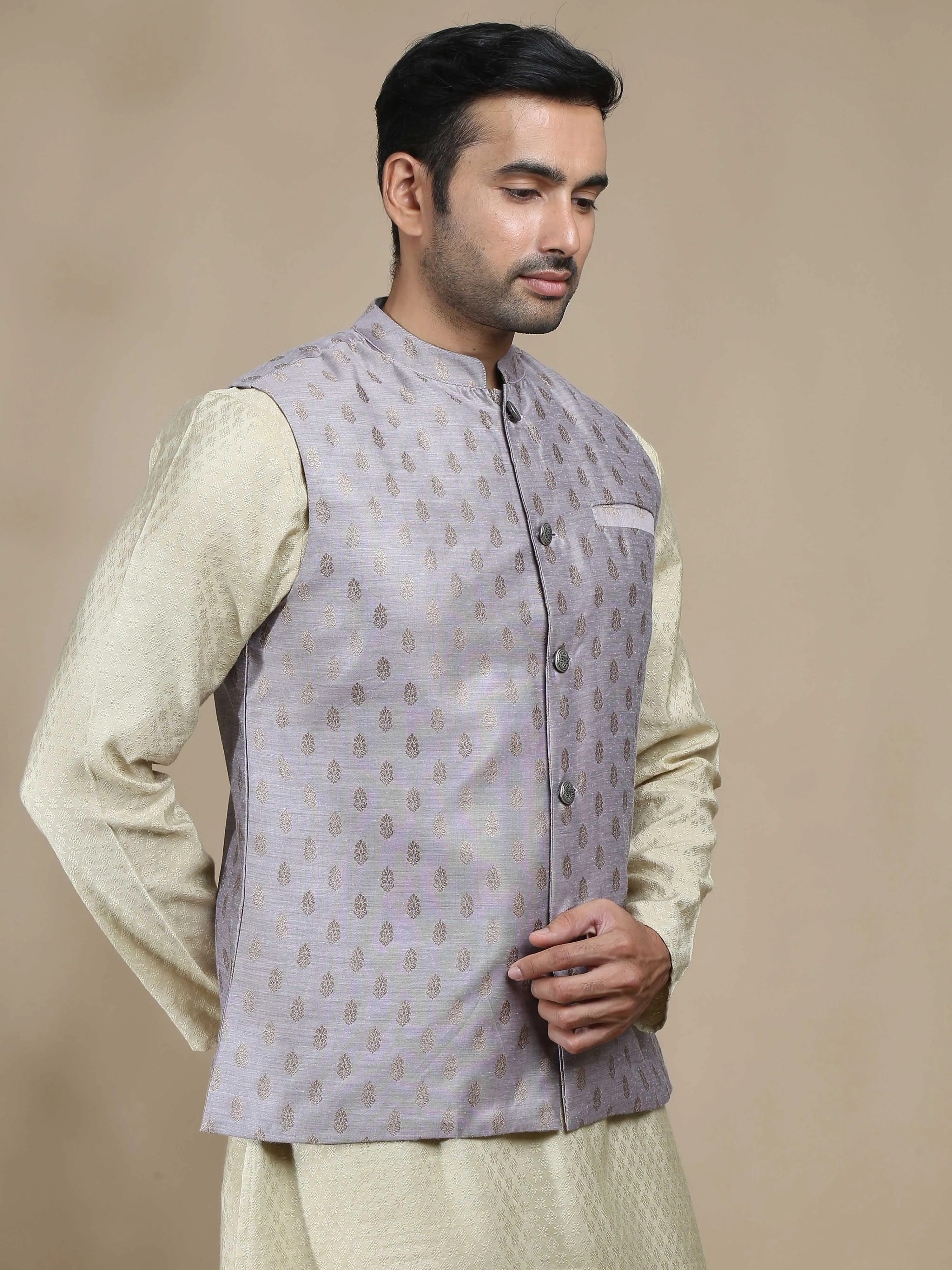 Mauve Banarasi Nehru Jacket