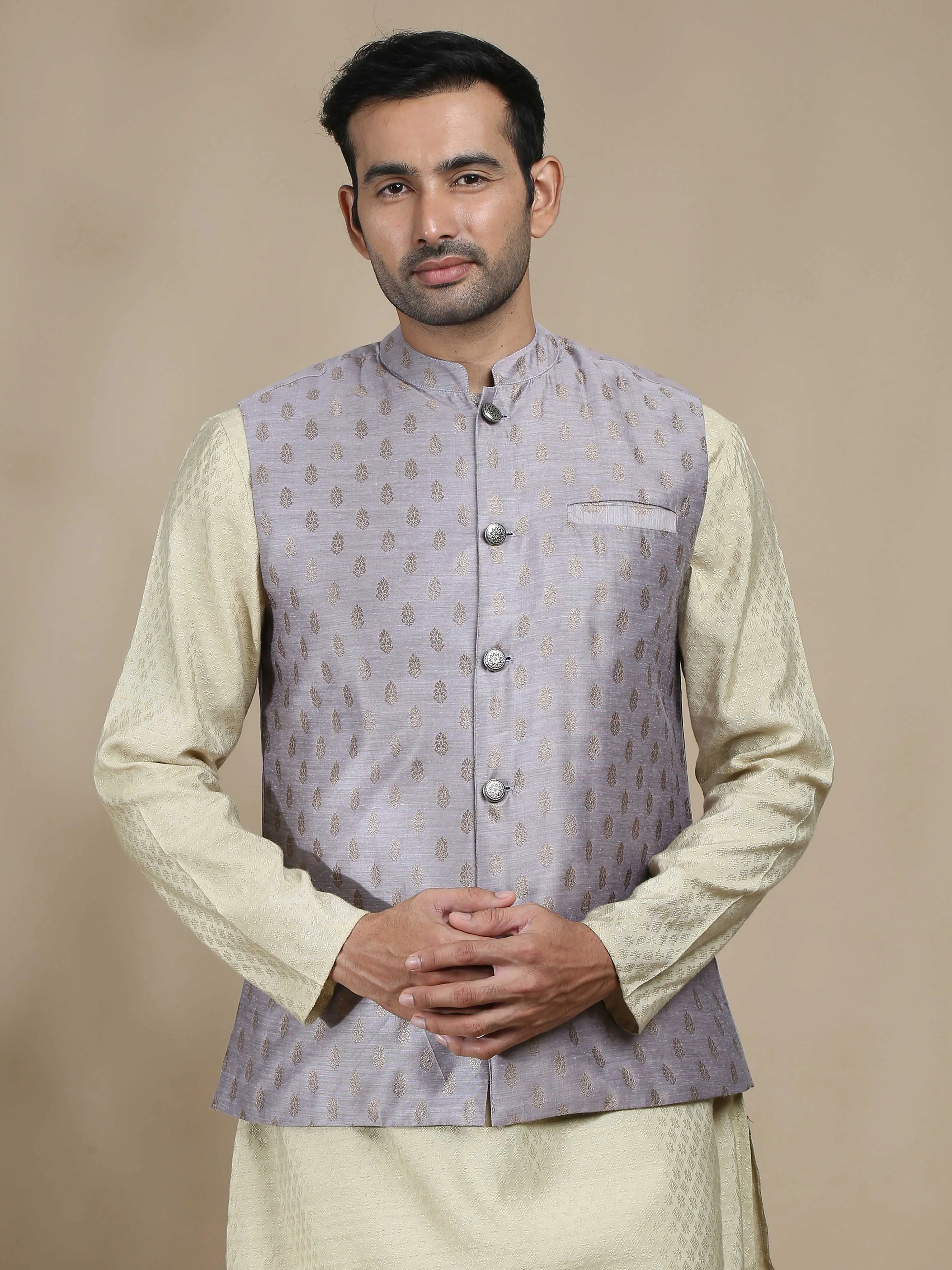 Mauve Banarasi Nehru Jacket