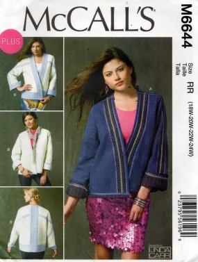McCall's M6644 Womens Reversible Quilted Jackets Out Of Print Sewing Pattern Size 18W - 24W UNCUT Factory Folded