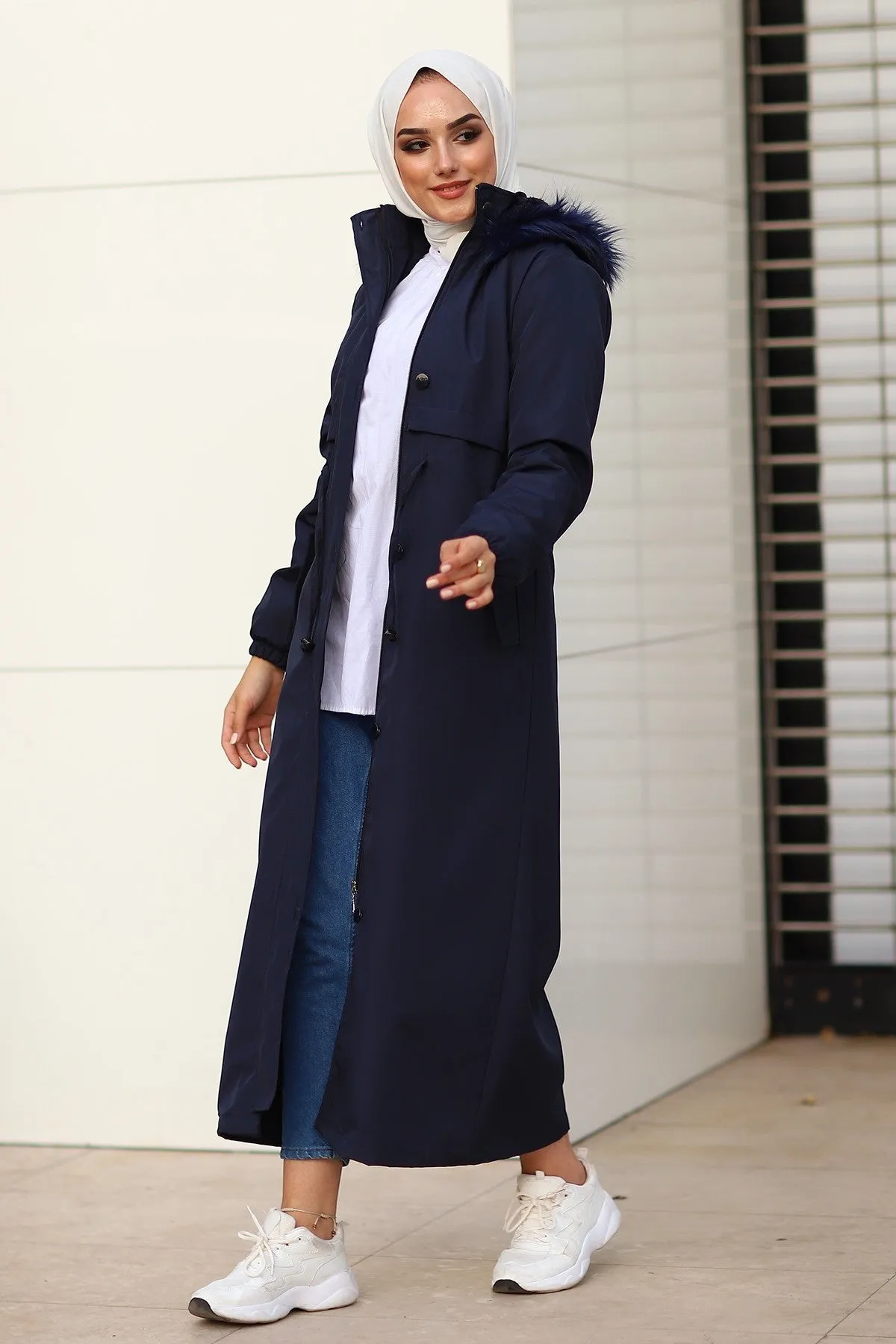 MDS Women Reverse Pocketed 2204 Long Coat - Navy - Walthamstow