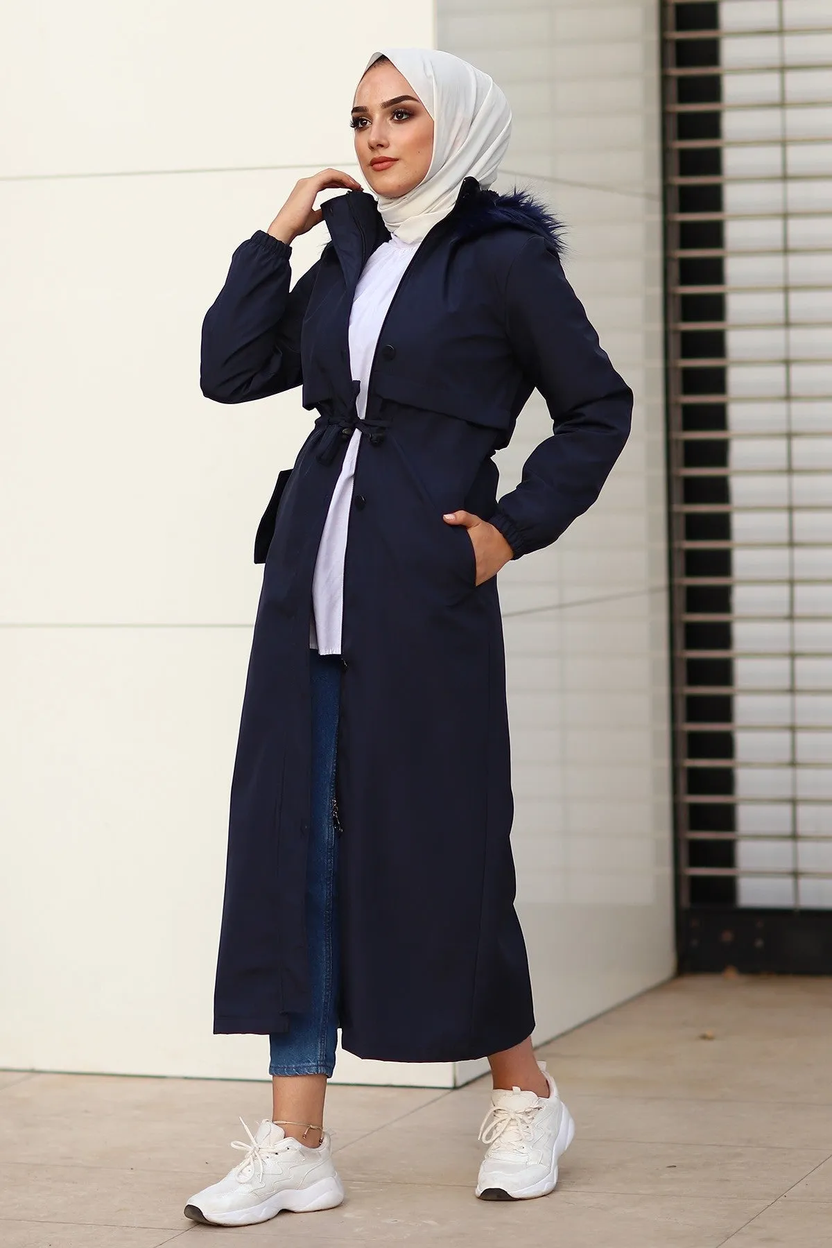 MDS Women Reverse Pocketed 2204 Long Coat - Navy - Walthamstow